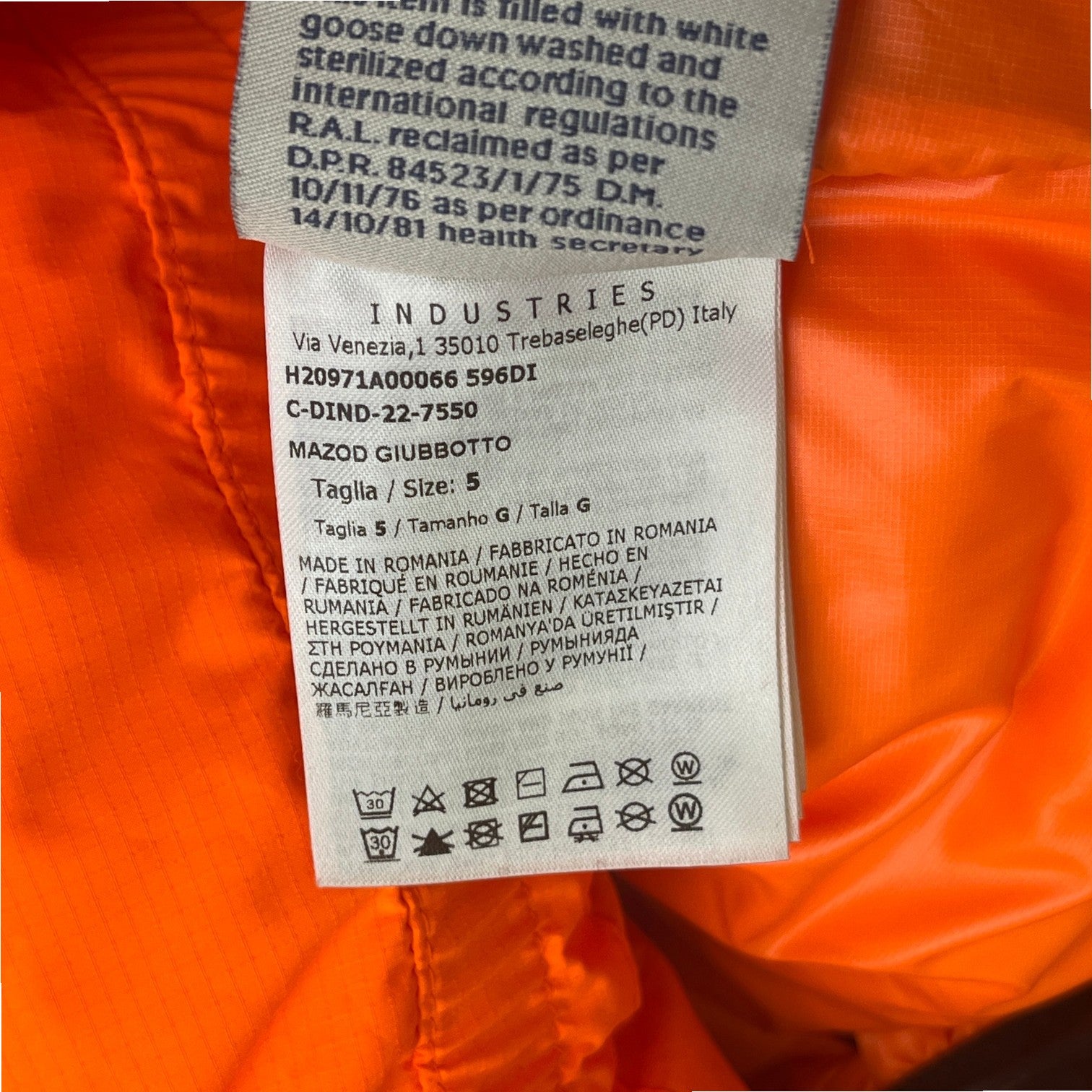 Men's Mazod Down Jacket Orange Size 5 / XXL