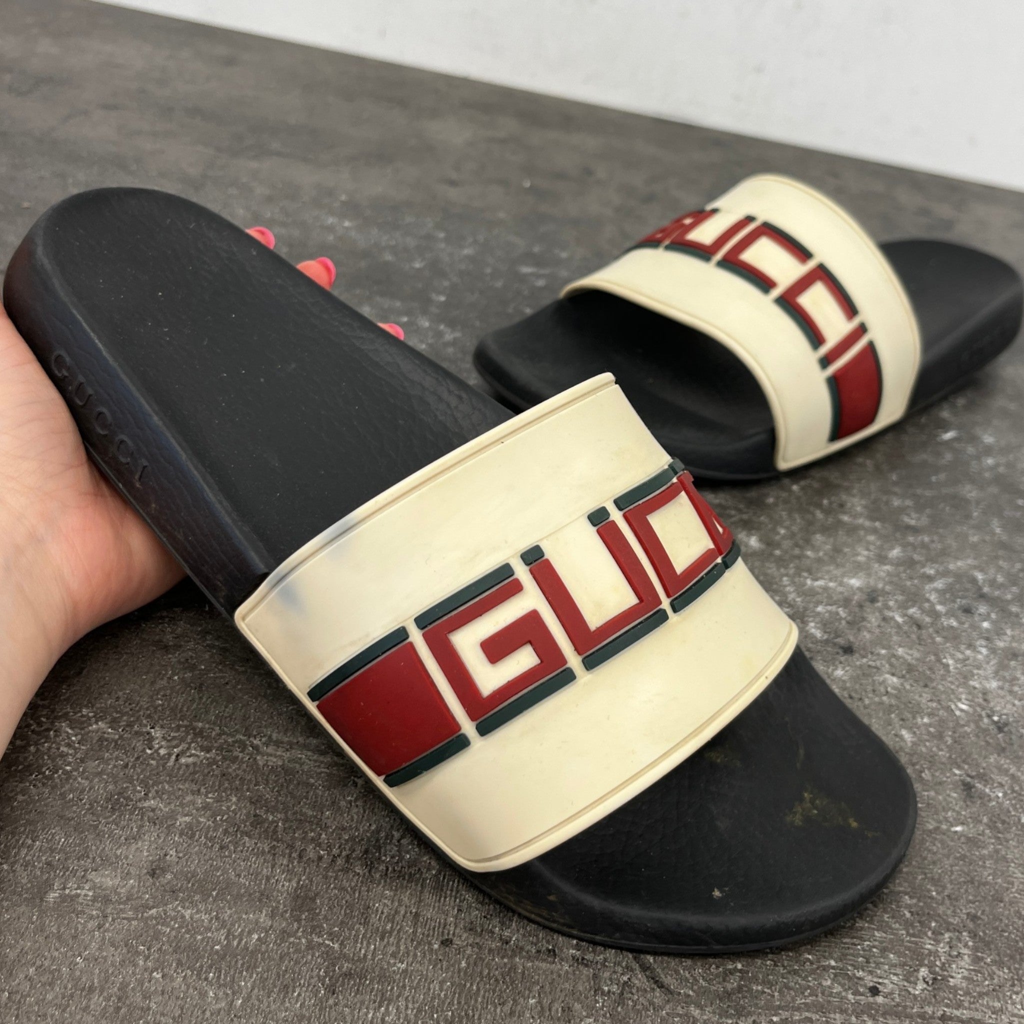 Men's Web Stripe Slides Black Size EU 44 / UK 10