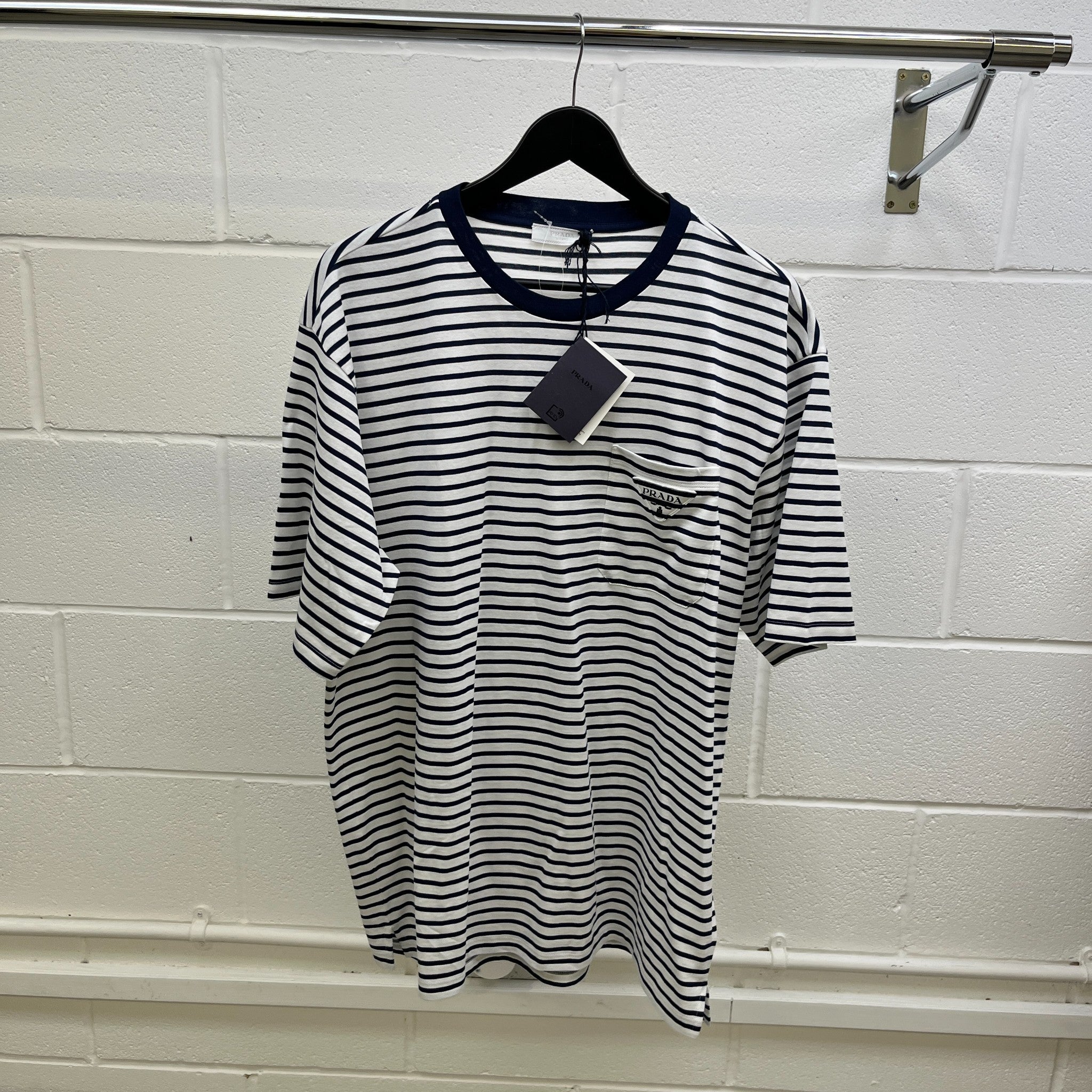 Men's Triangle Logo Striped T-Shirt Navy Size XXL