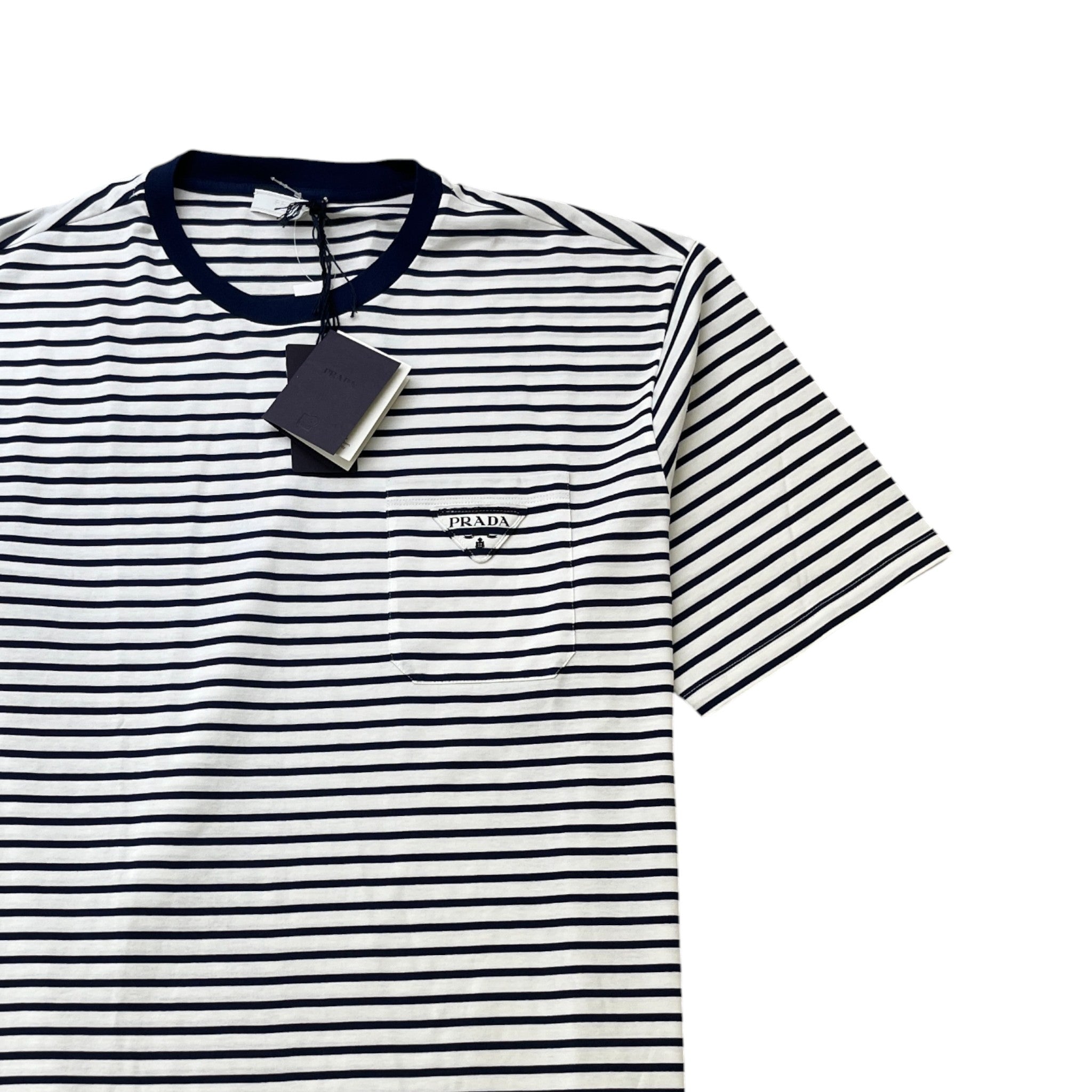 Men's Triangle Logo Striped T-Shirt Navy Size XXL