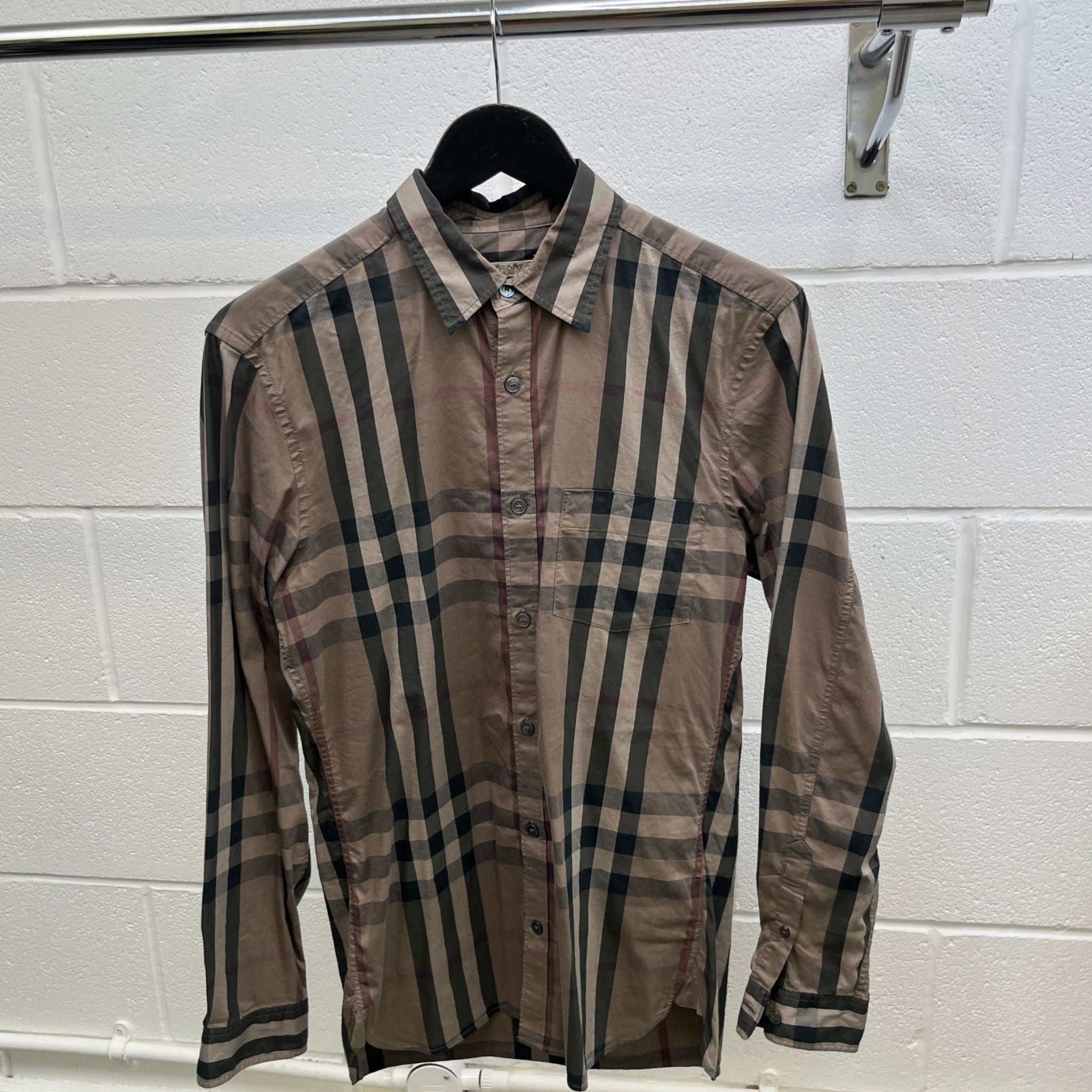 Men's Nova Check Long Sleeve Shirt Brown Size S