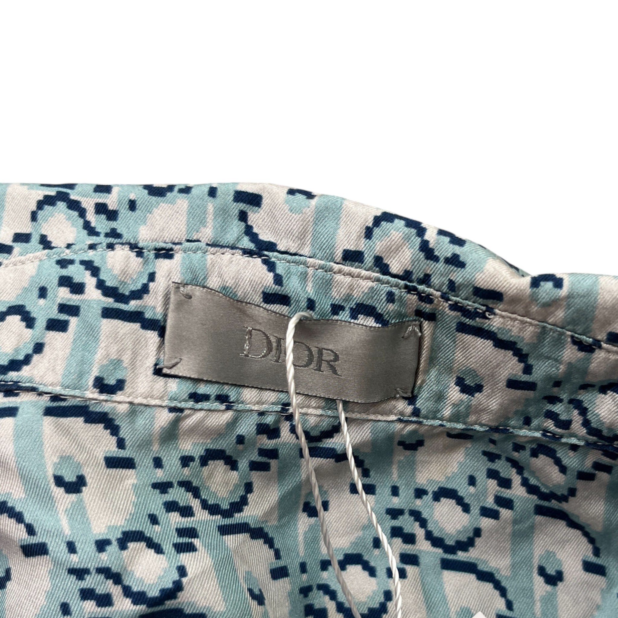 Men's Oblique Short Sleeve Shirt Blue Size M