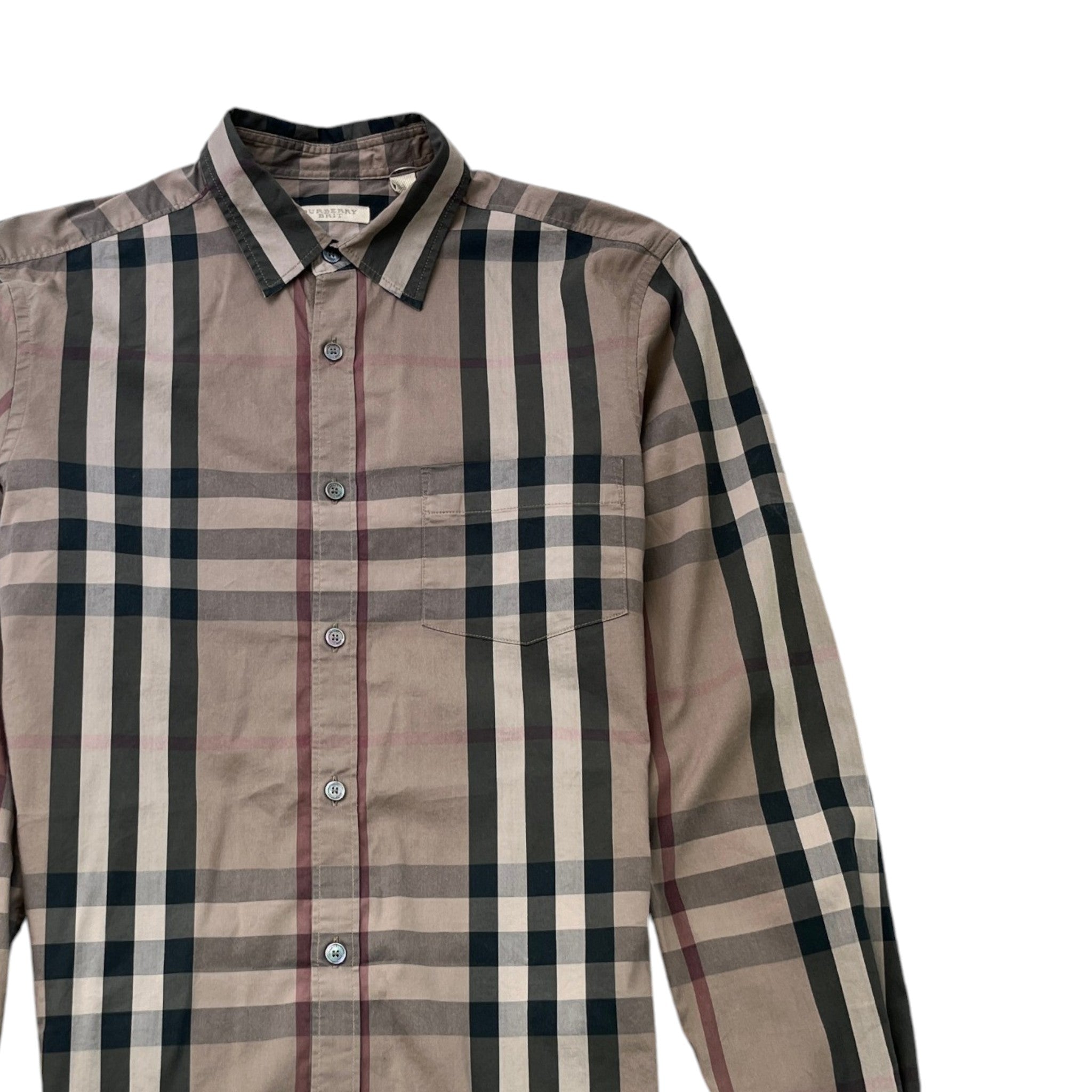 Men's Nova Check Long Sleeve Shirt Brown Size S