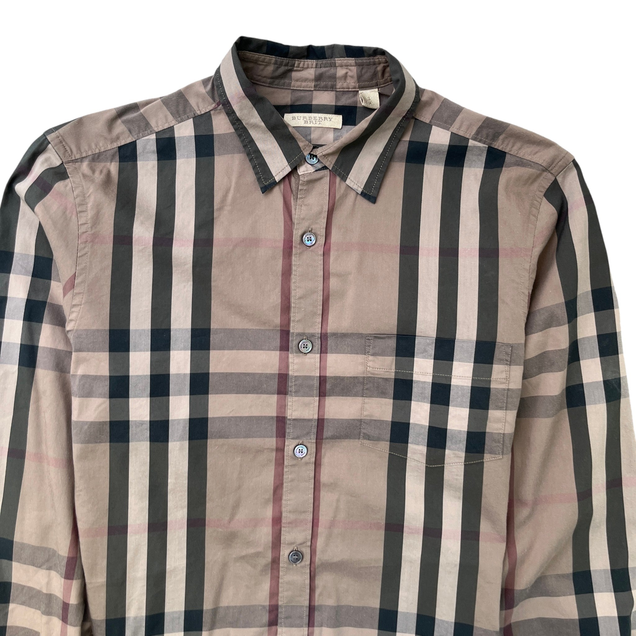 Men's Nova Check Long Sleeve Shirt Brown Size S