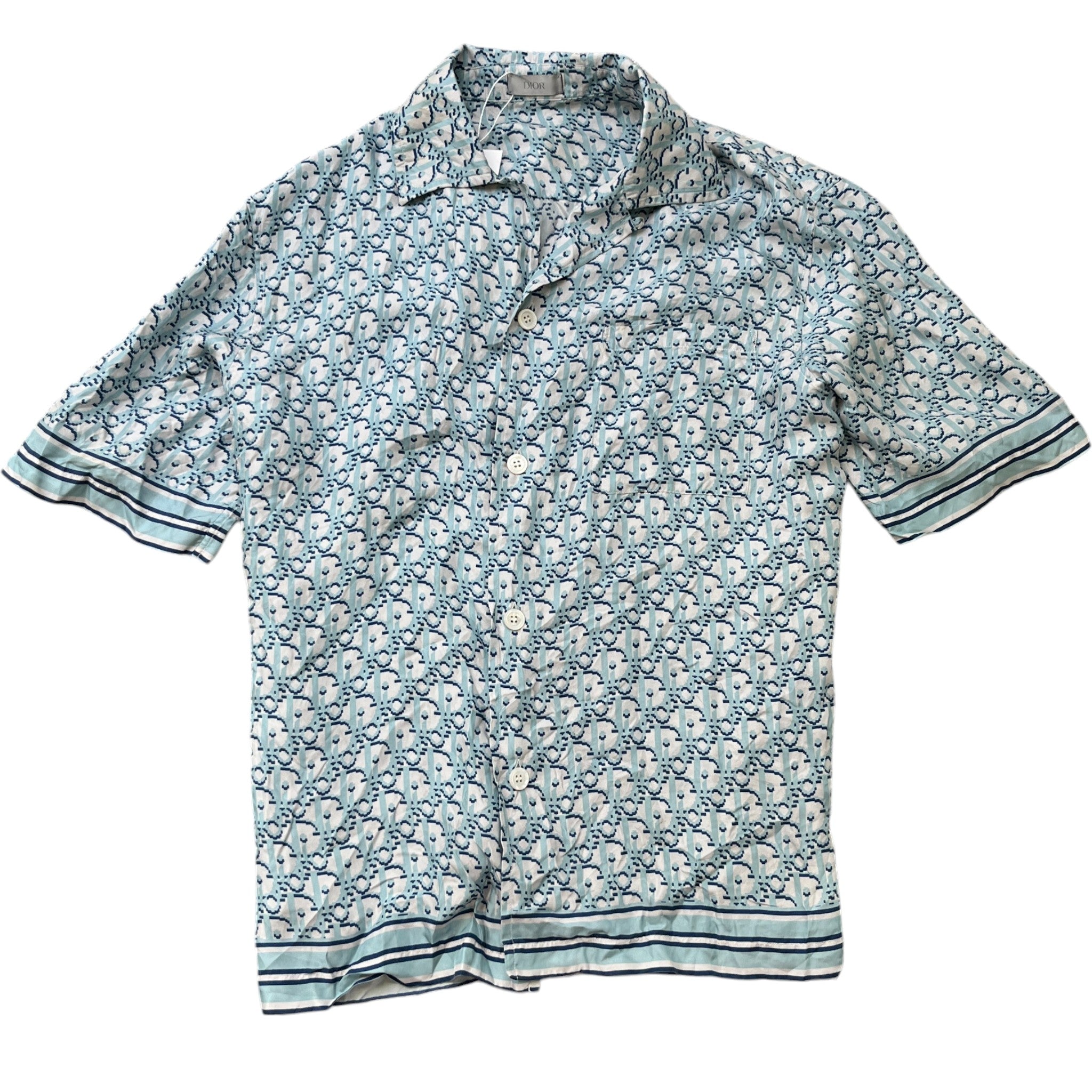 Men's Oblique Short Sleeve Shirt Blue Size M