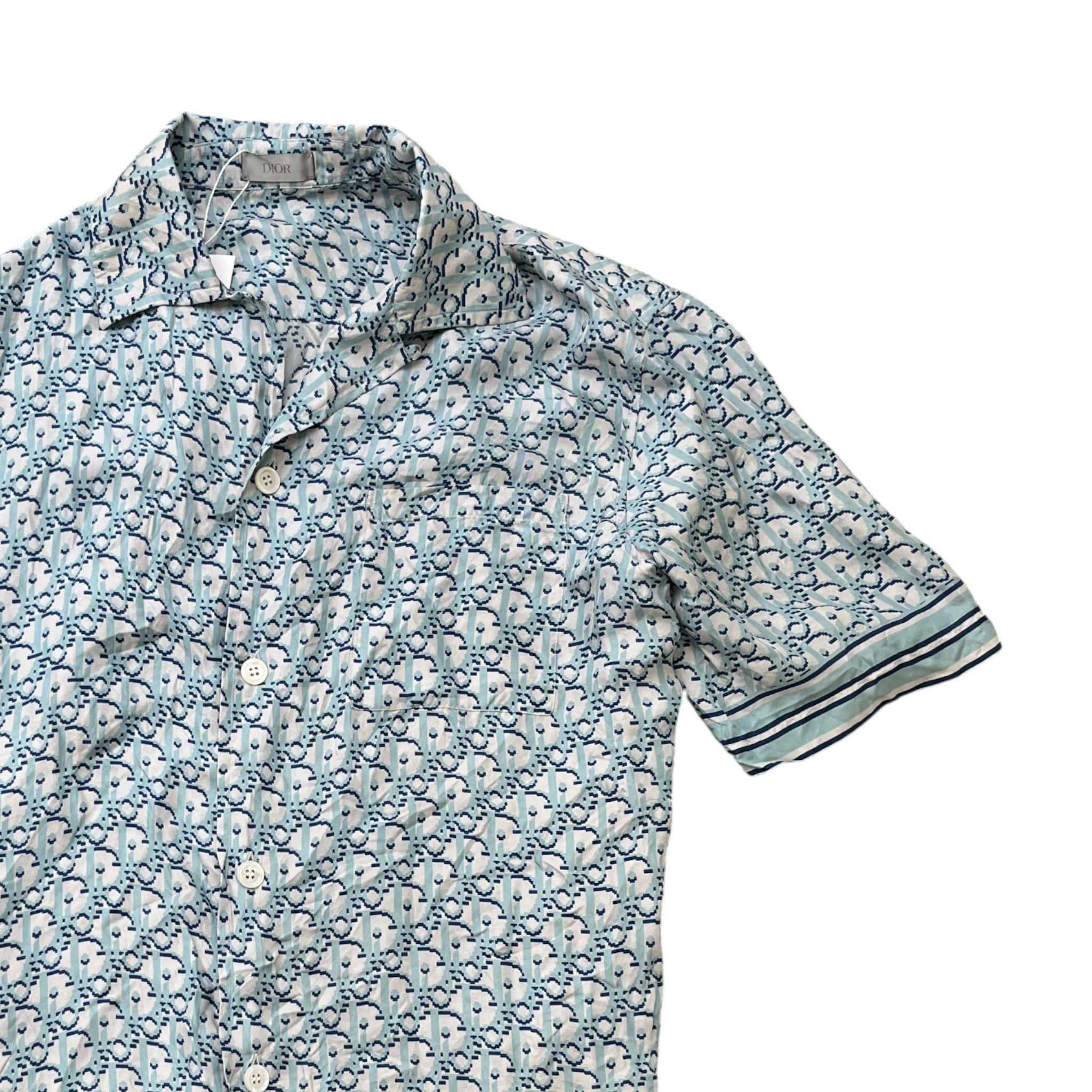 Men's Oblique Short Sleeve Shirt Blue Size M