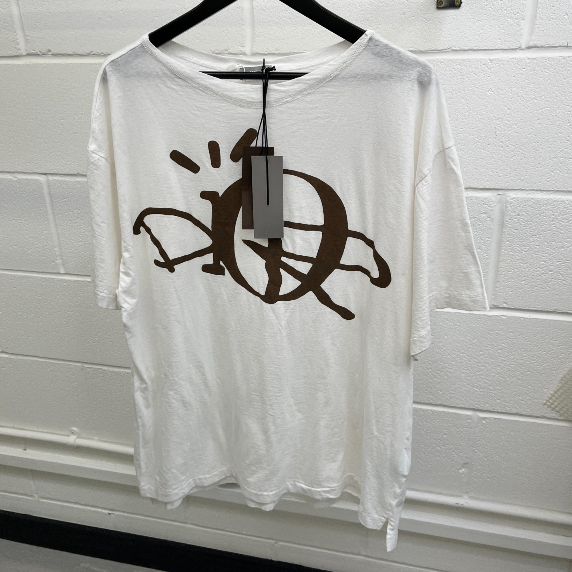 Men's Oversized Printed Logo T-Shirt White Size M