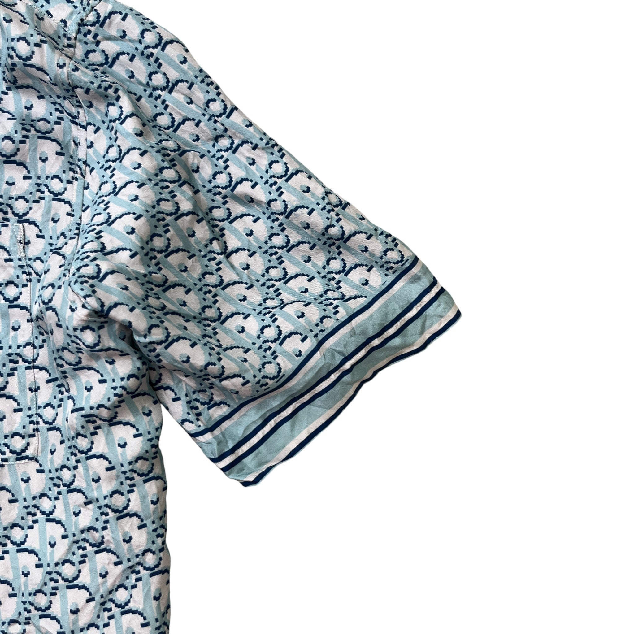 Men's Oblique Short Sleeve Shirt Blue Size M