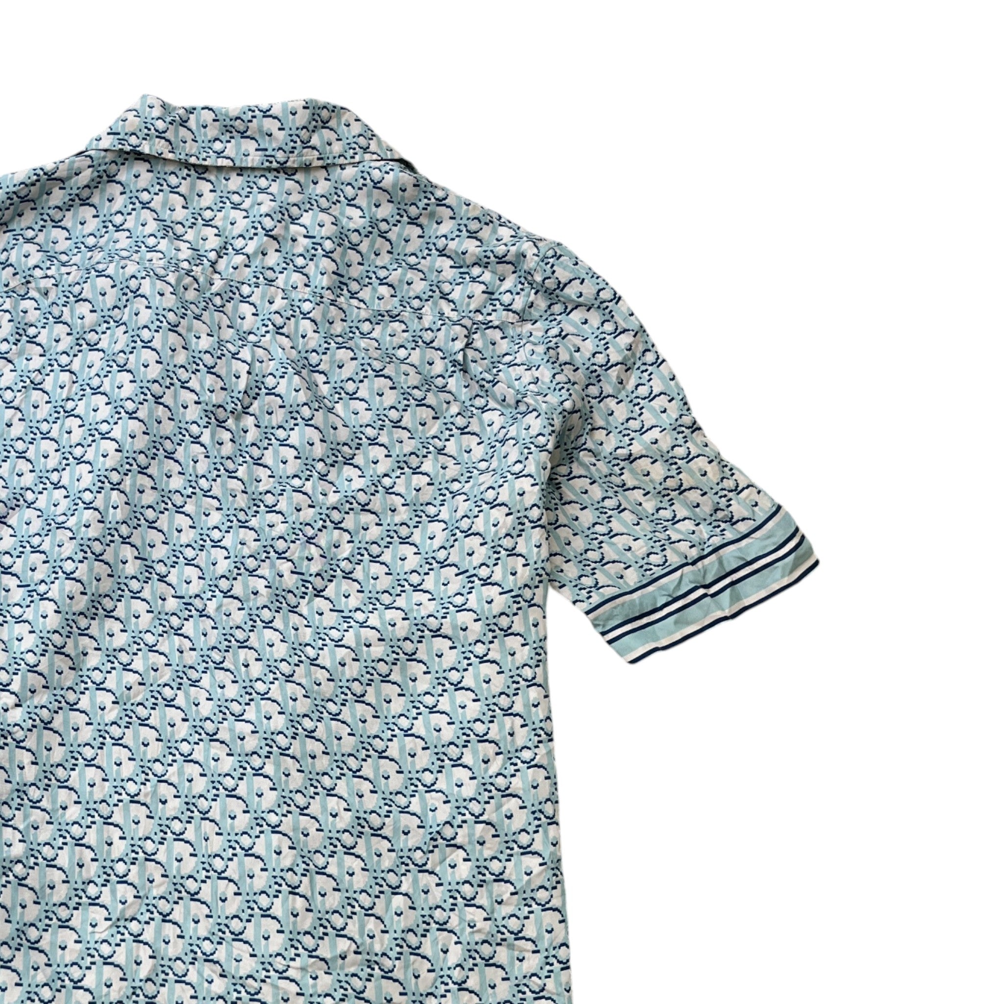 Men's Oblique Short Sleeve Shirt Blue Size M