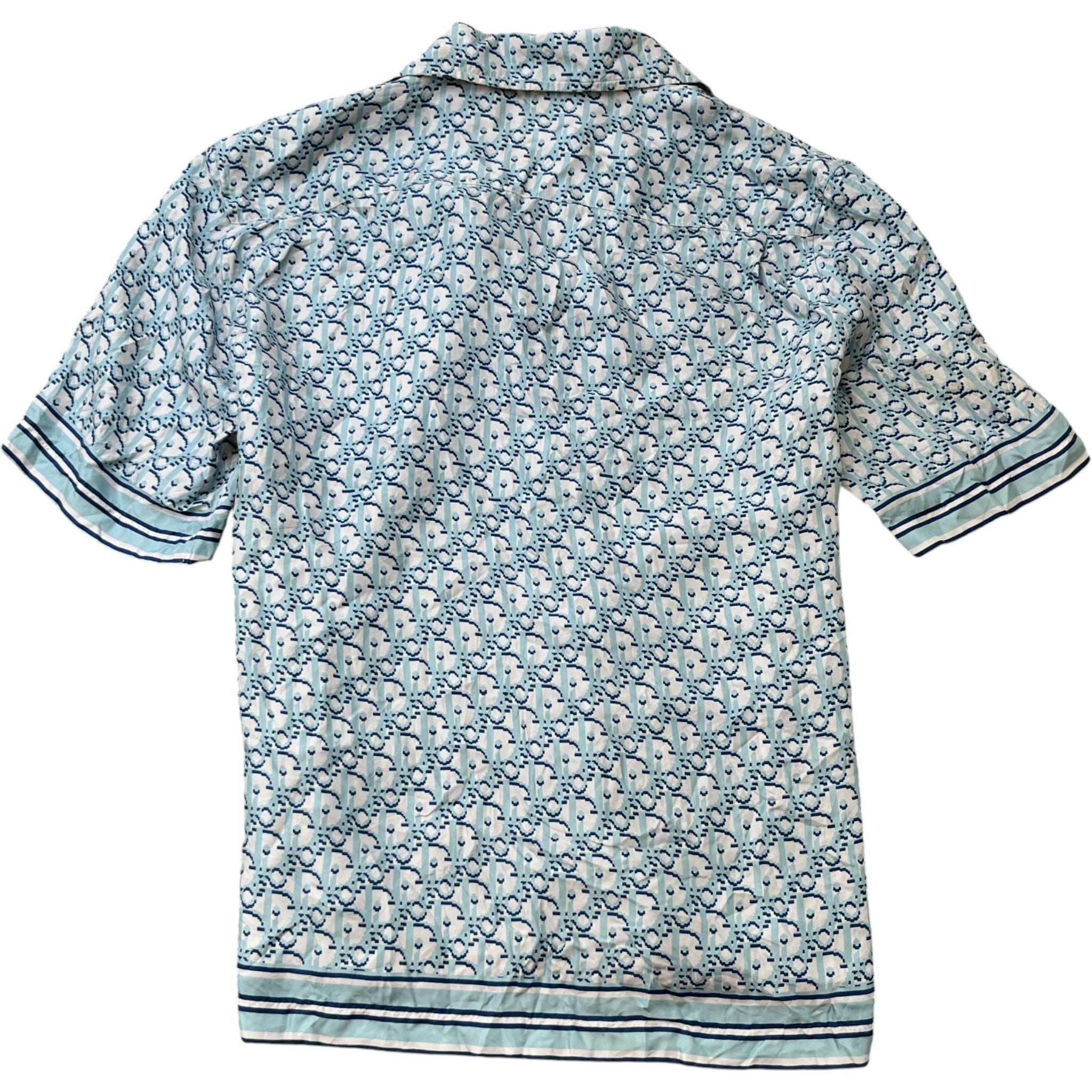 Men's Oblique Short Sleeve Shirt Blue Size M