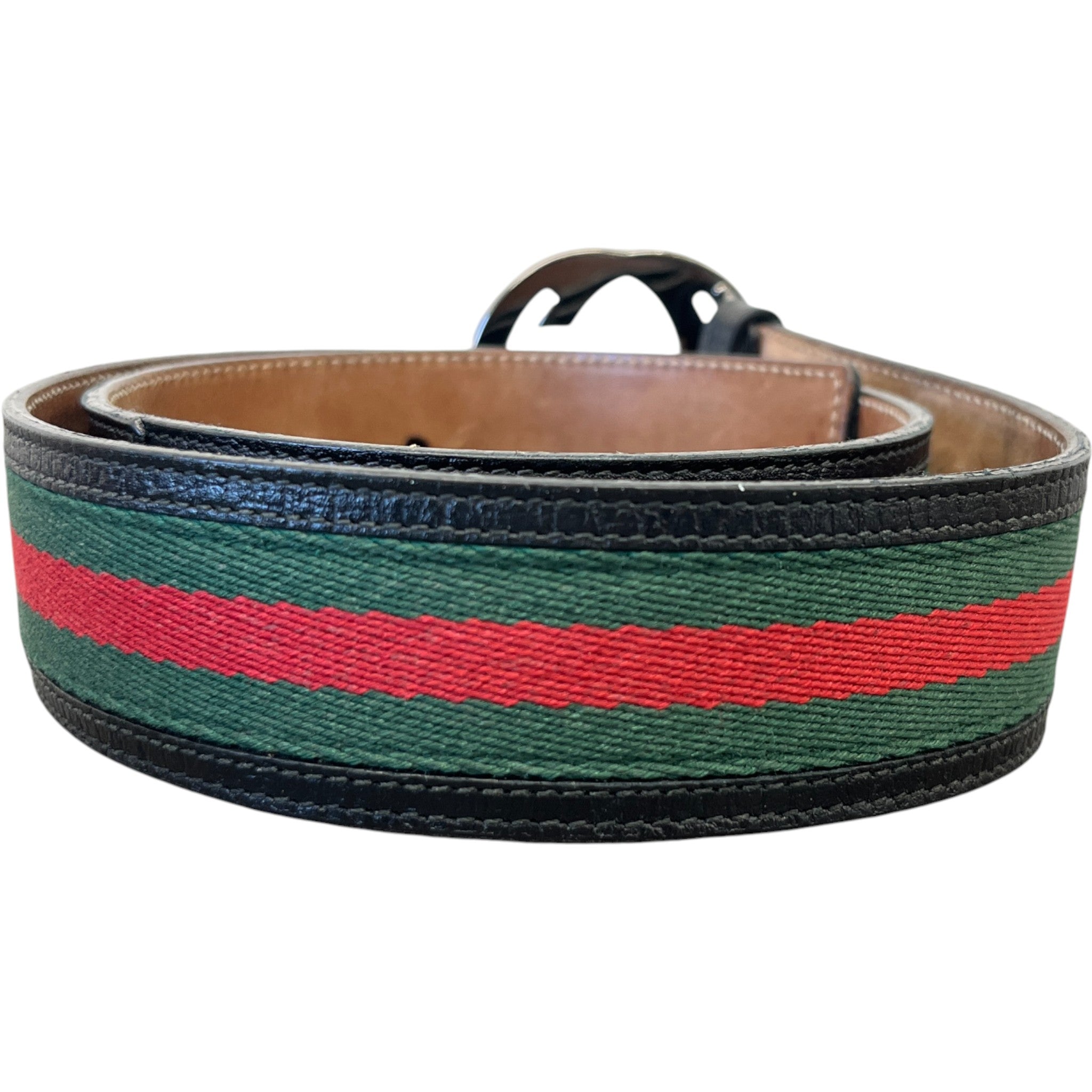 Men's Interlocking G Web Belt Black Size Waist 28"