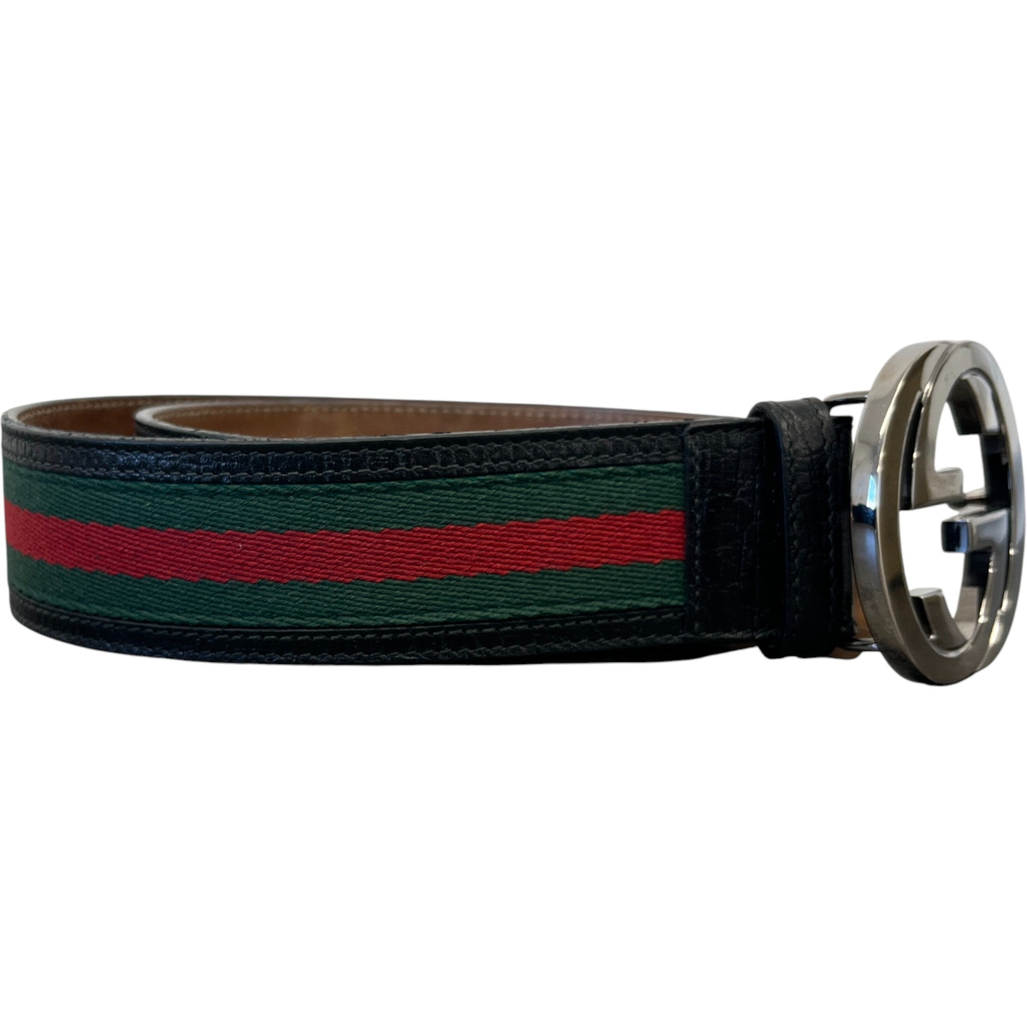 Men's Interlocking G Web Belt Black Size Waist 28"