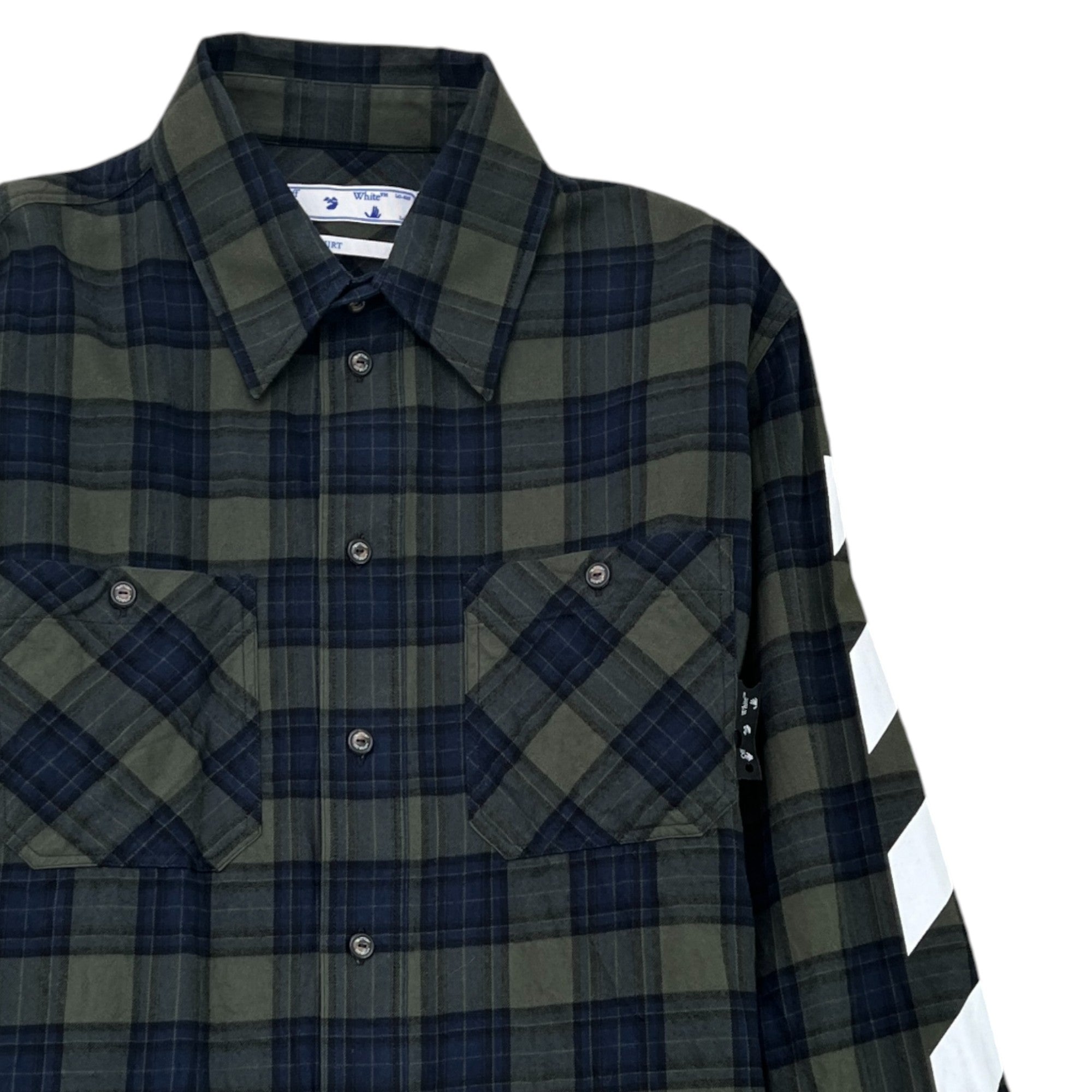 Men's Checkered Long Sleeve Shirt Green Size M