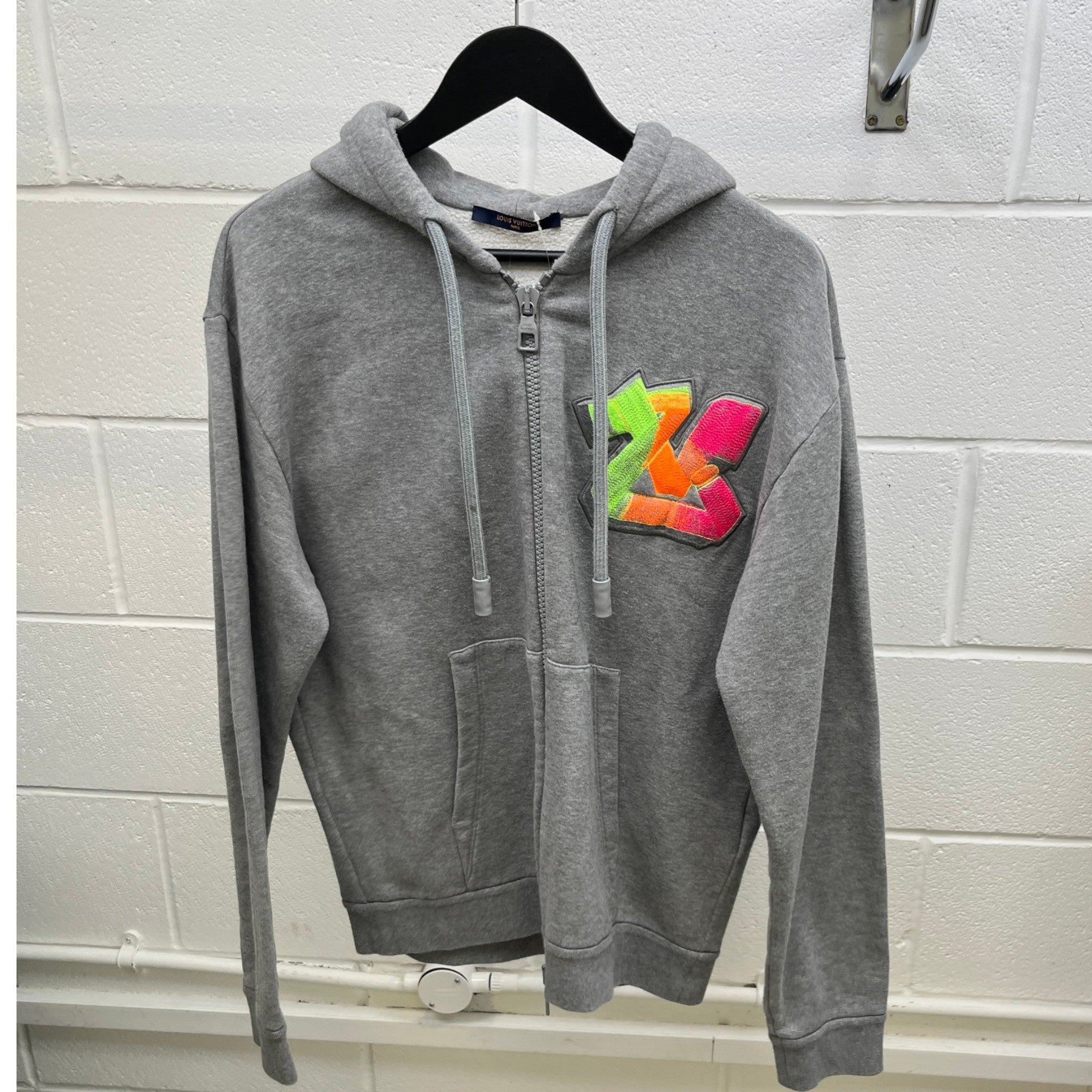 Men's 3D Lv Patch Hoodie Grey Size M