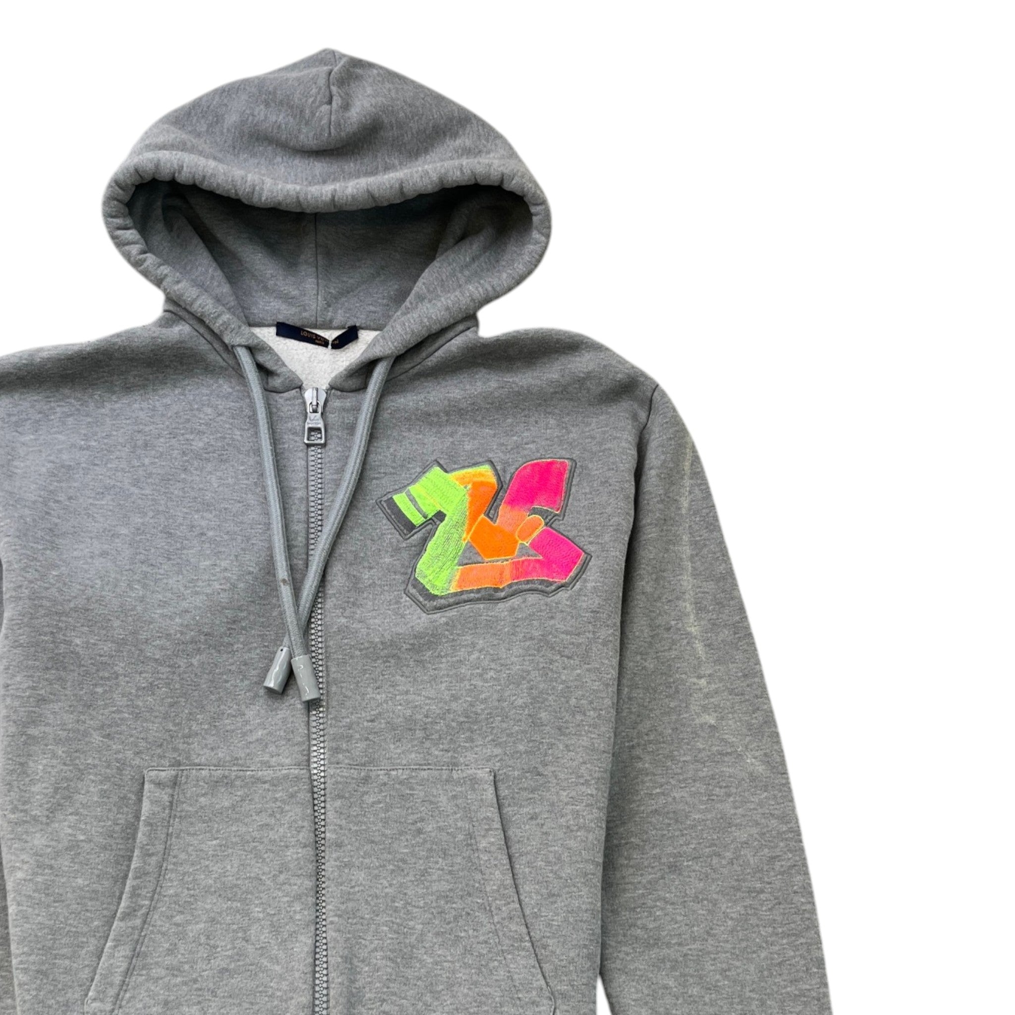 Men's 3D Lv Patch Hoodie Grey Size M