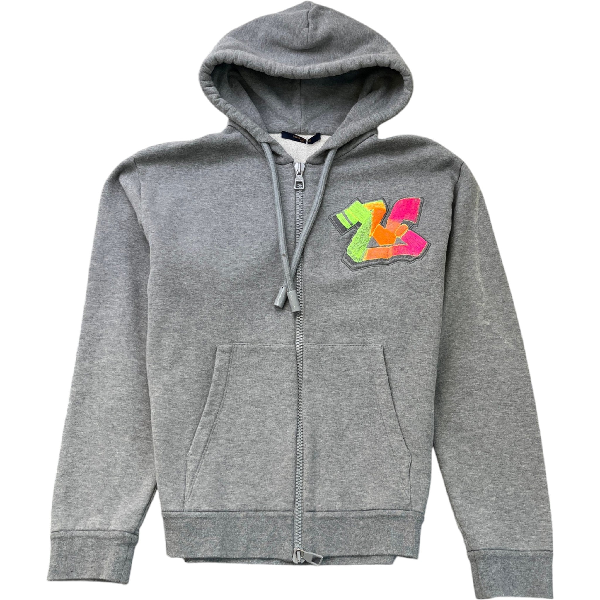 Men's 3D Lv Patch Hoodie Grey Size M