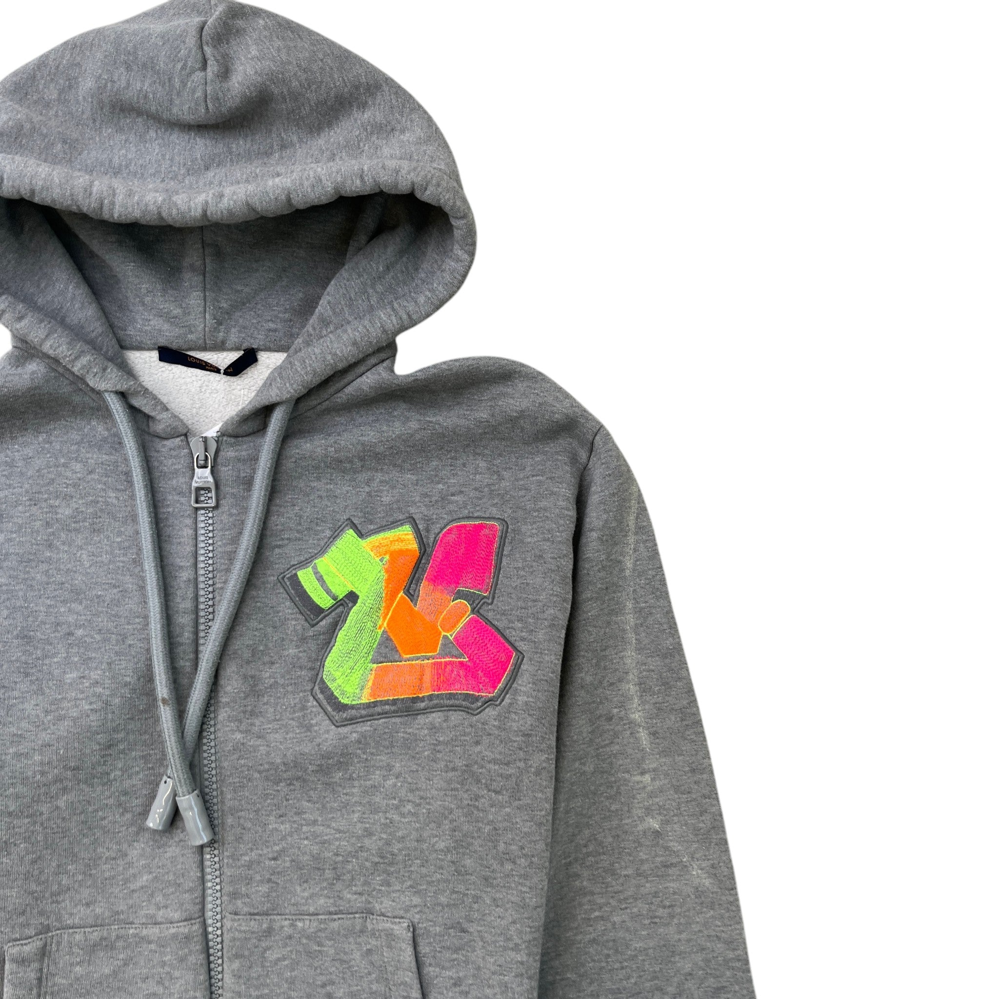 Men's 3D Lv Patch Hoodie Grey Size M