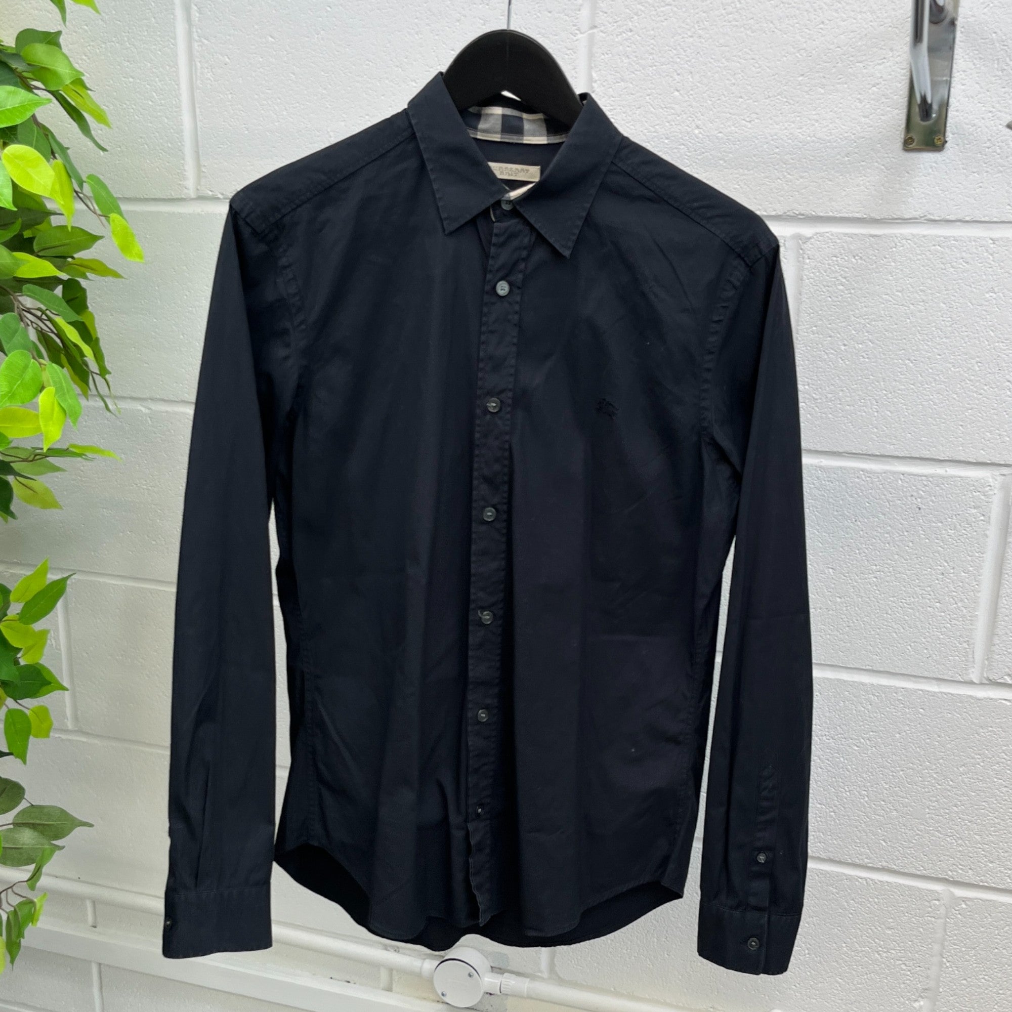 Men's Embroidered Logo Long Sleeve Shirt Navy Size M