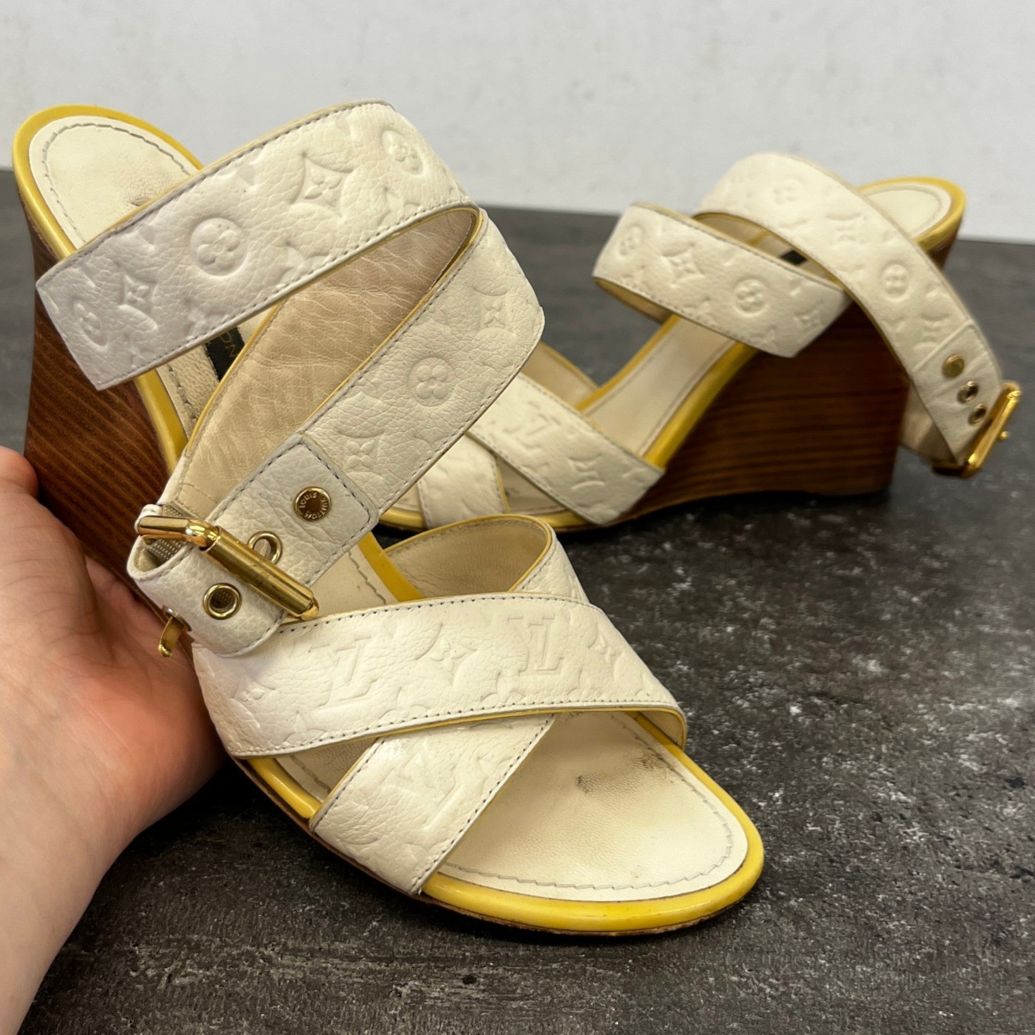 Women's Monogram Isola Wedge Sandals Cream Size EU 38 / UK 5