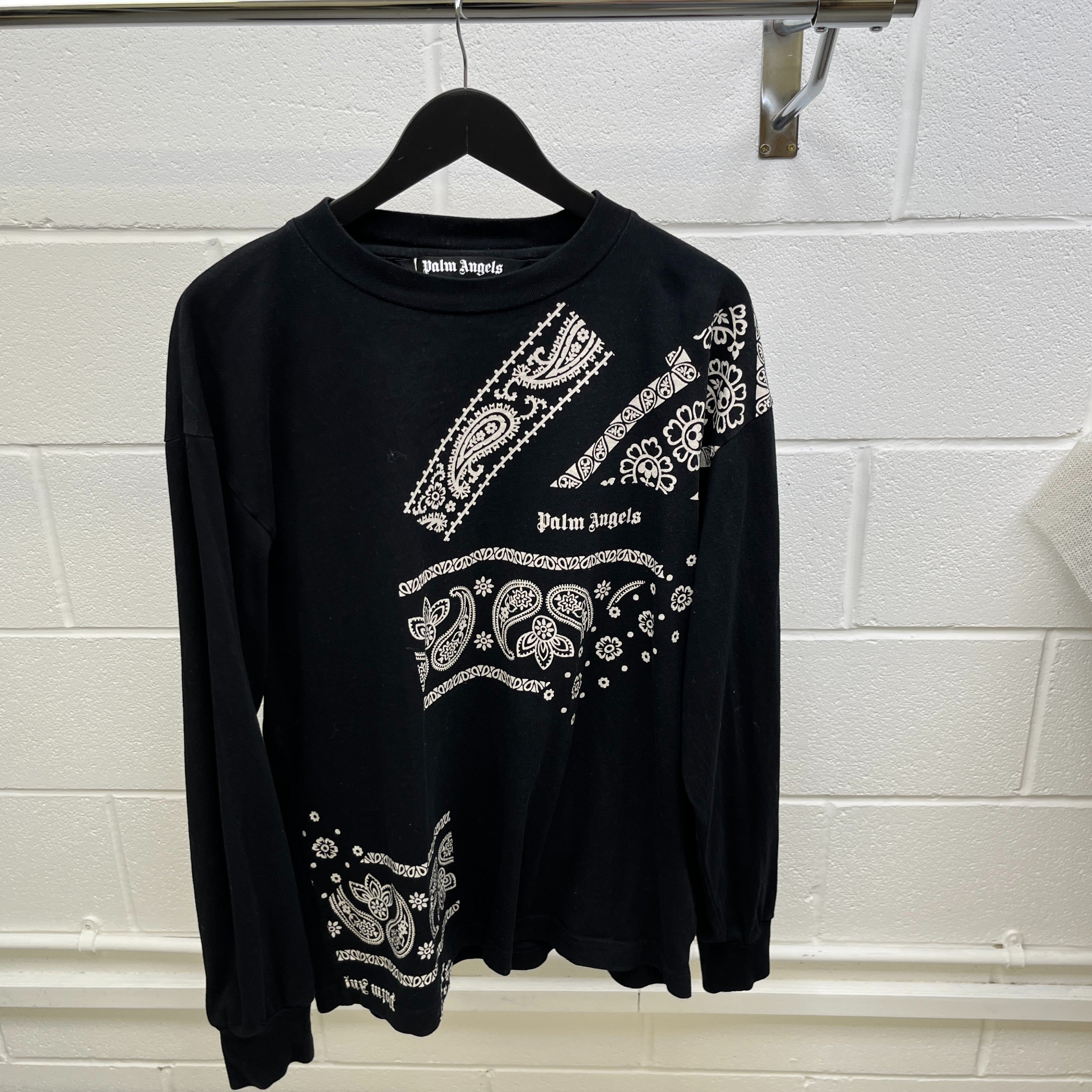 Men's Bandana Print Long Sleeve T-Shirt Black Size L