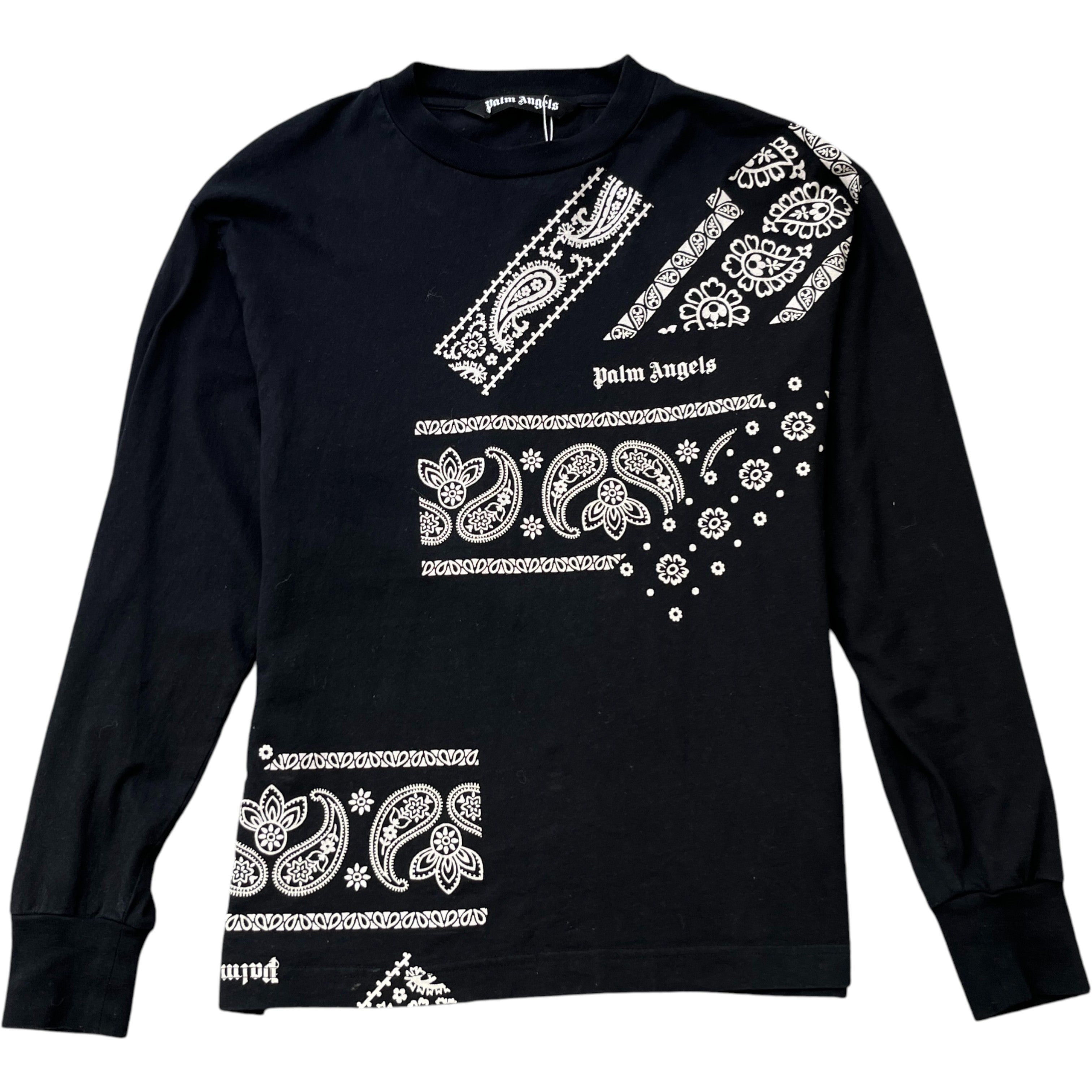 Men's Bandana Print Long Sleeve T-Shirt Black Size L