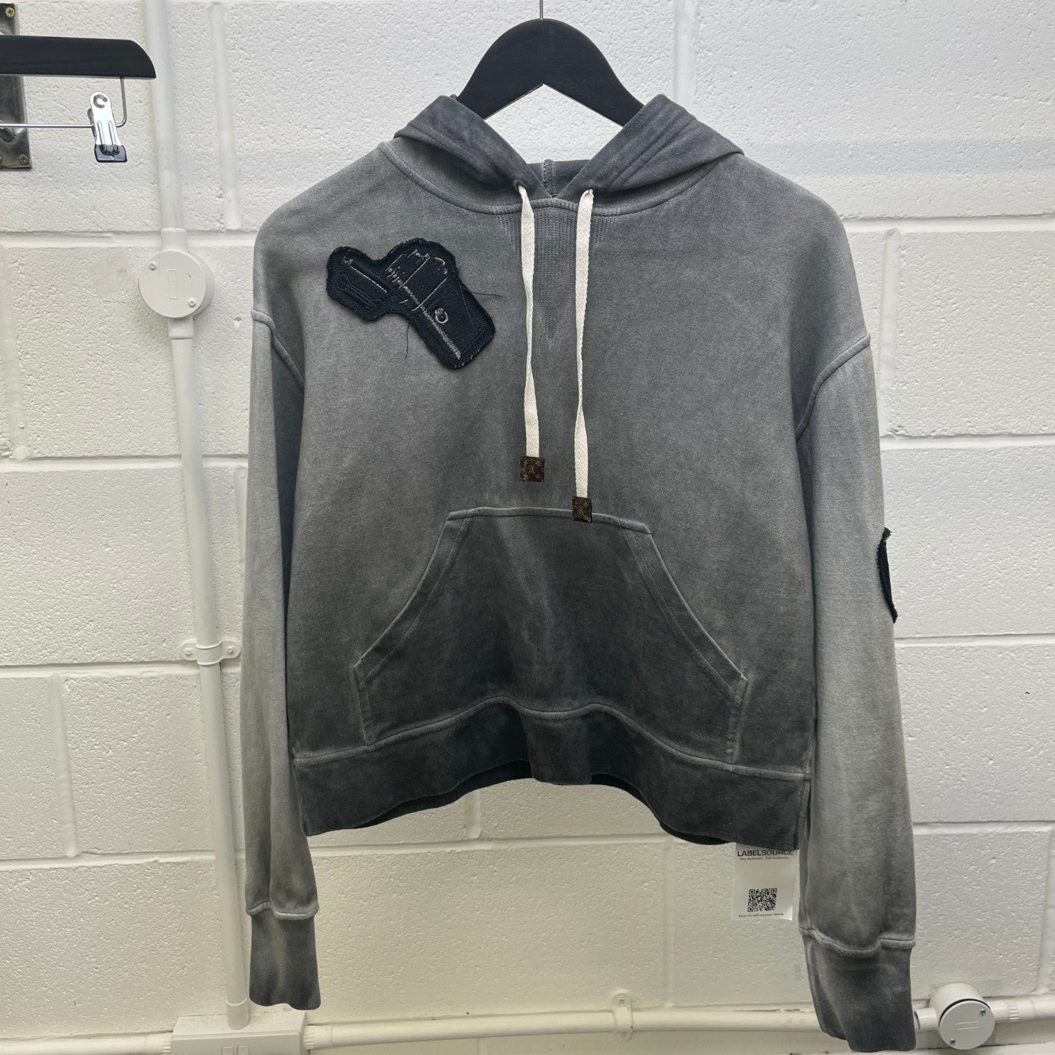 Women's Embroidered Patch Work Hoodie Grey Size S