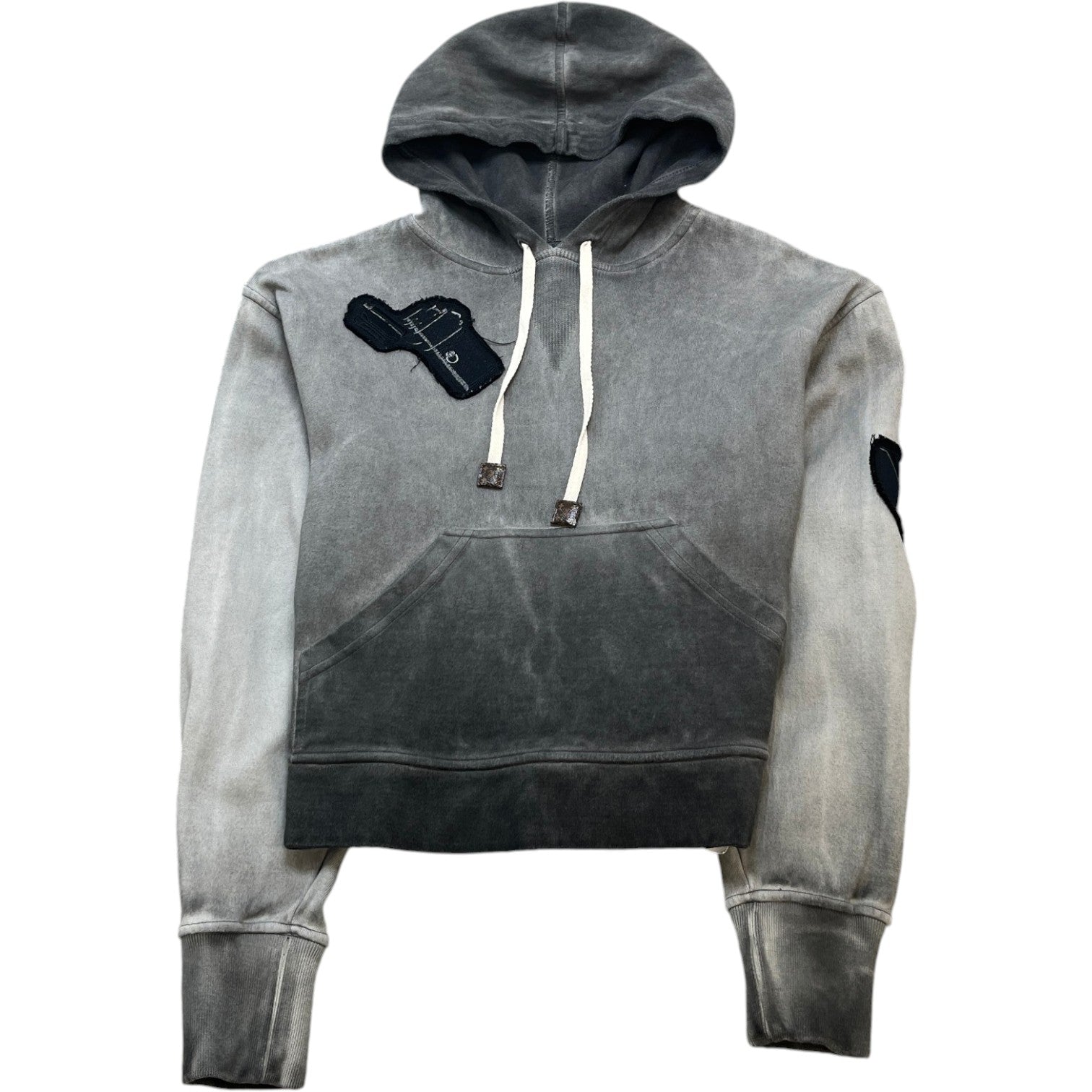 Women's Embroidered Patch Work Hoodie Grey Size S