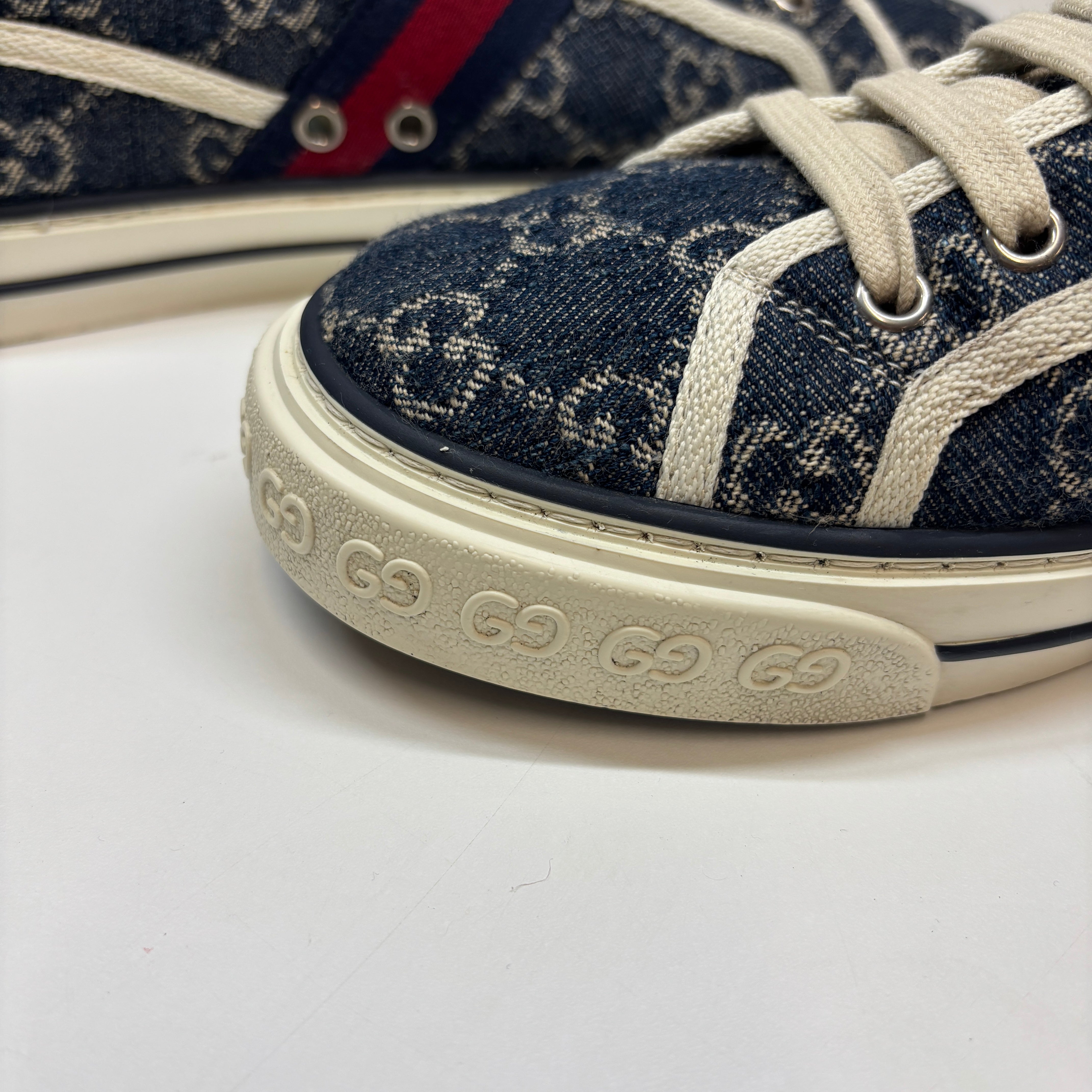 Men's Gg Supreme Web Stripe Low Trainers Blue Size EU 41 / UK 7