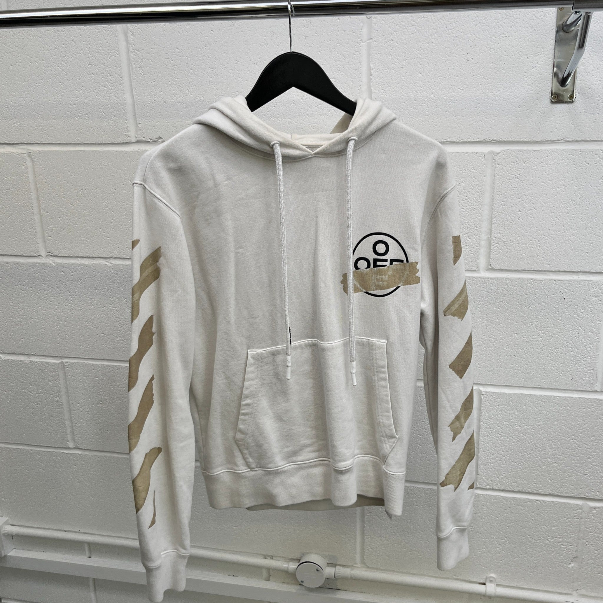 Men's Tape Arrow Logo Hoodie White Size S