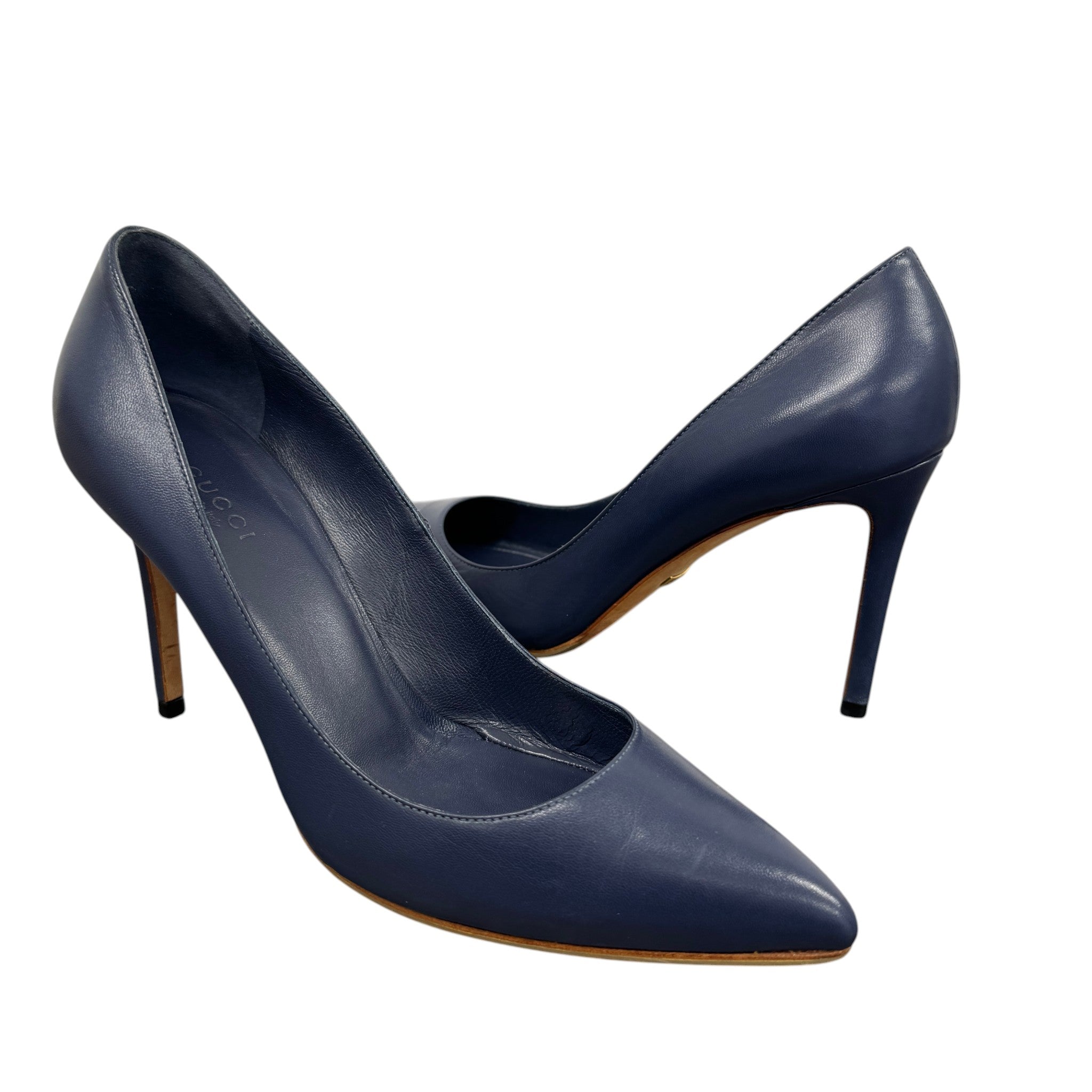 Women's Leather Pointed Heels Blue Size EU 37.5 / UK 4.5