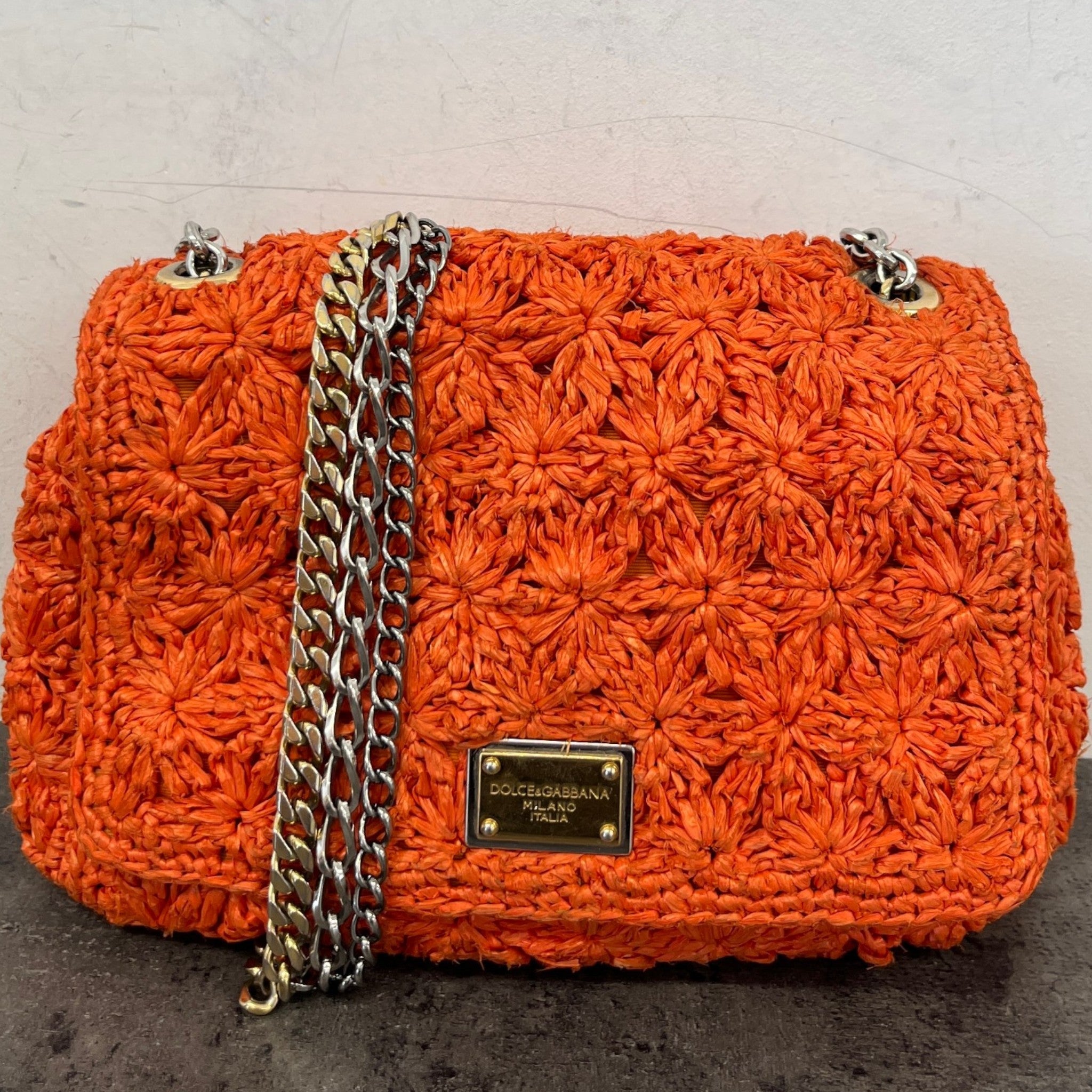 Women's Raffia Crochet Handbag Orange