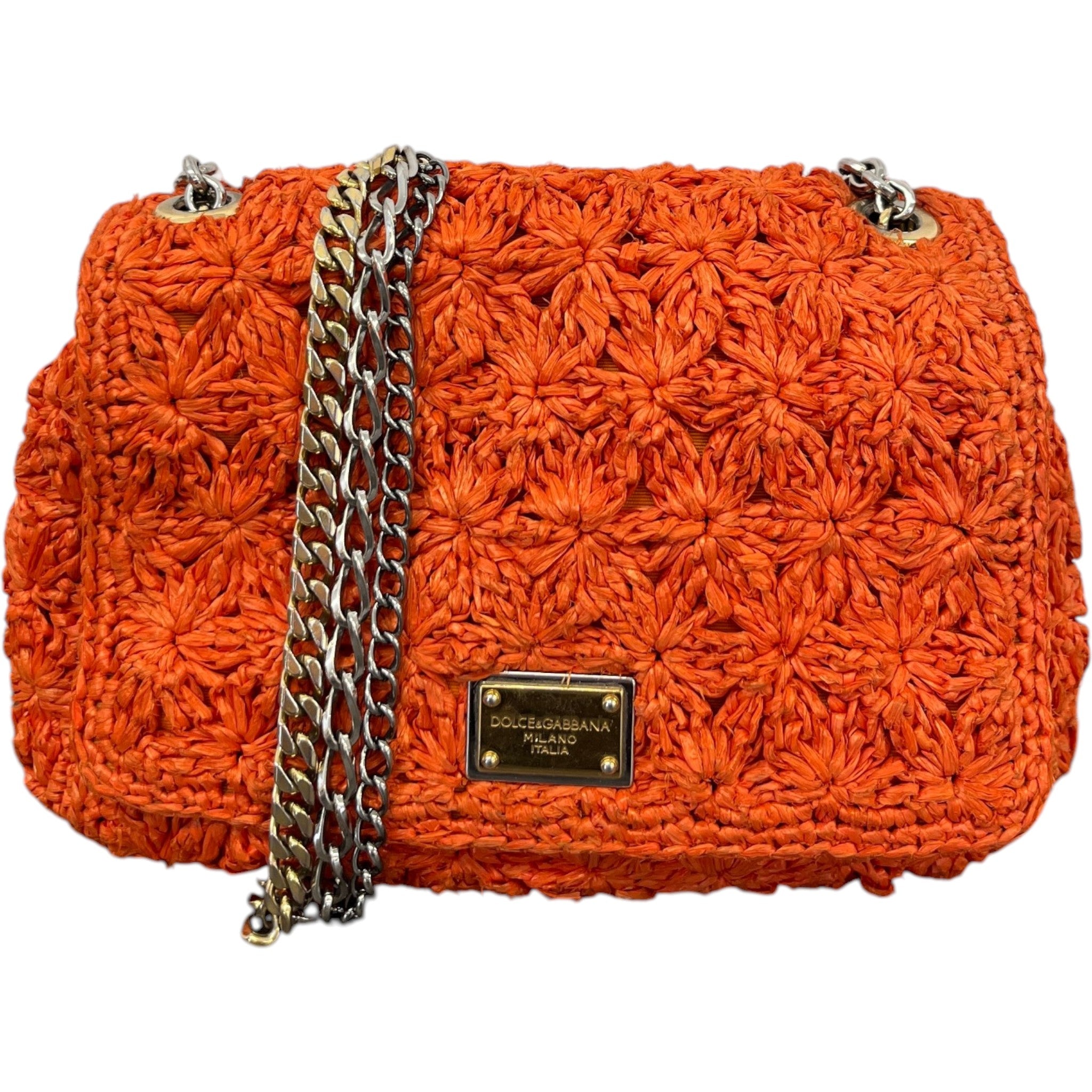 Women's Raffia Crochet Handbag Orange