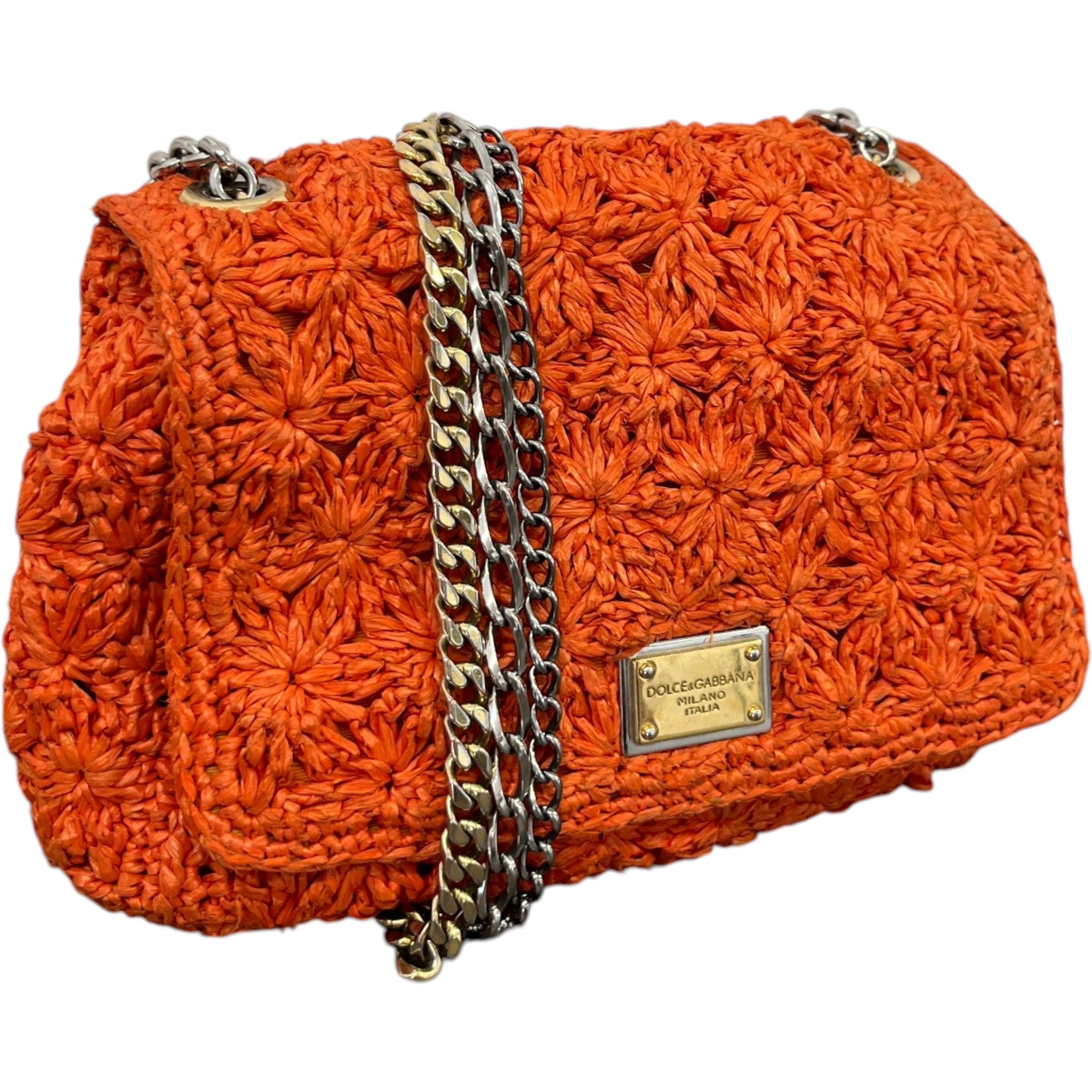 Women's Raffia Crochet Handbag Orange