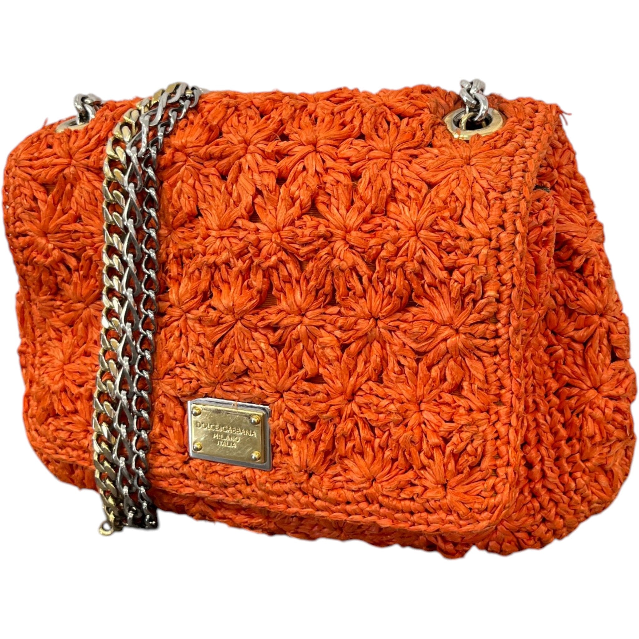 Women's Raffia Crochet Handbag Orange