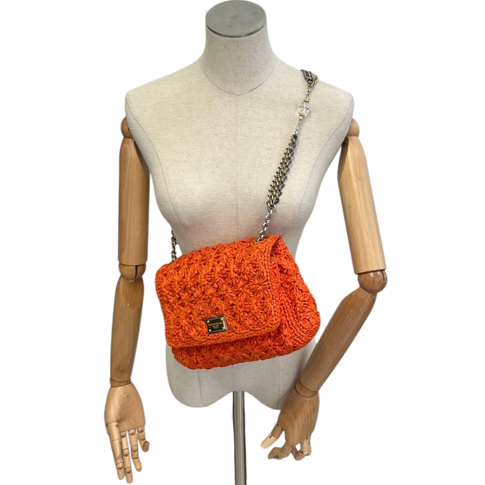 Women's Raffia Crochet Handbag Orange