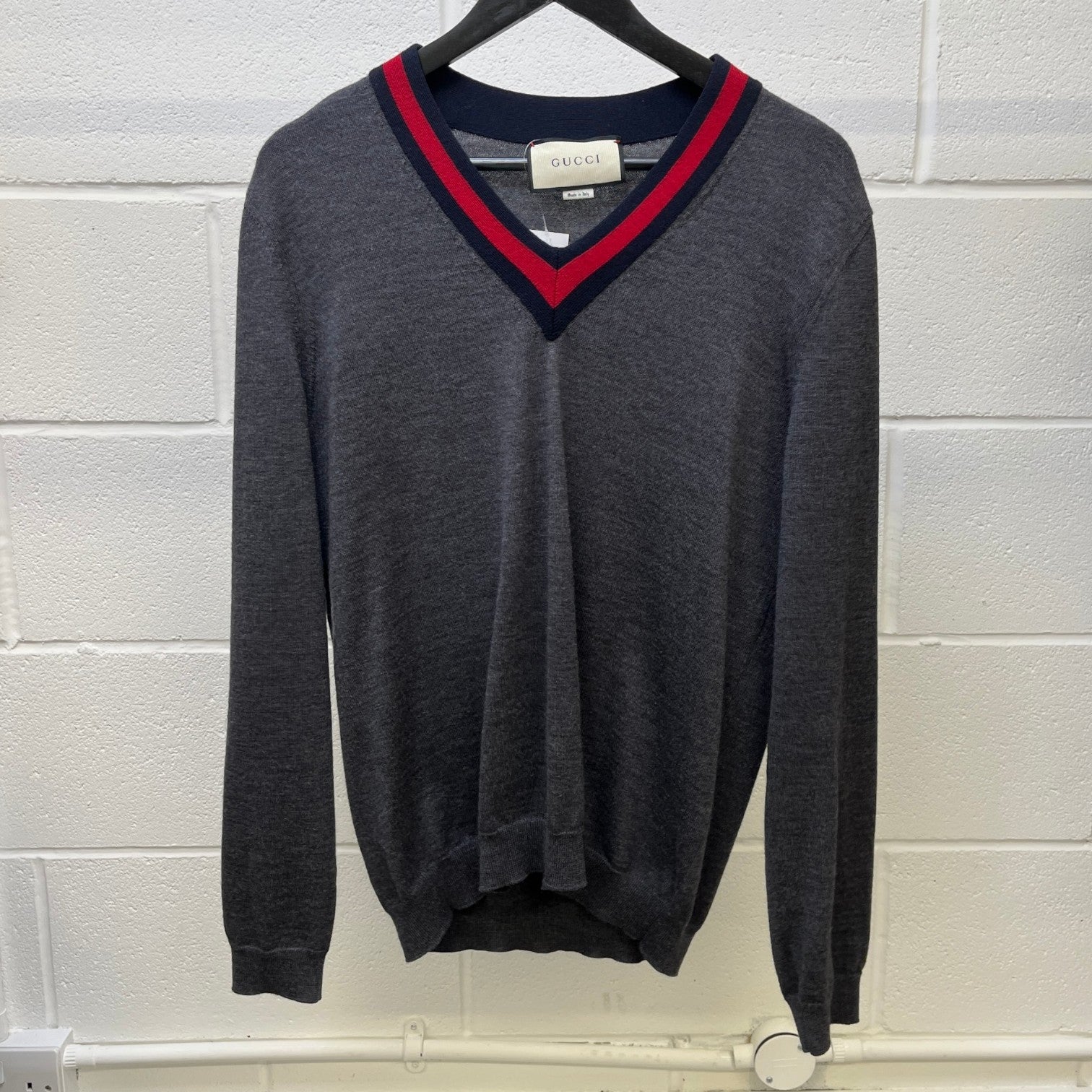 Men's V Neck Web Jumper Grey Size M