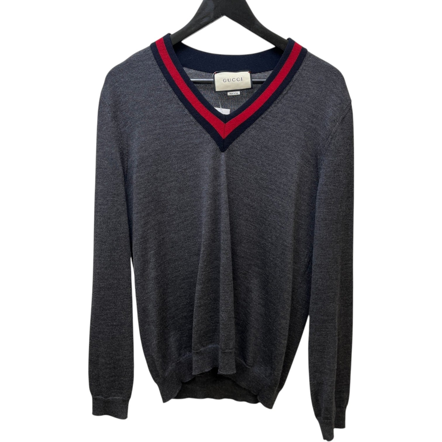 Men's V Neck Web Jumper Grey Size M