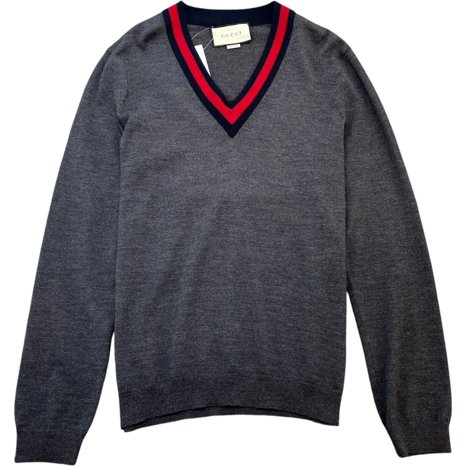Men's V Neck Web Jumper Grey Size M