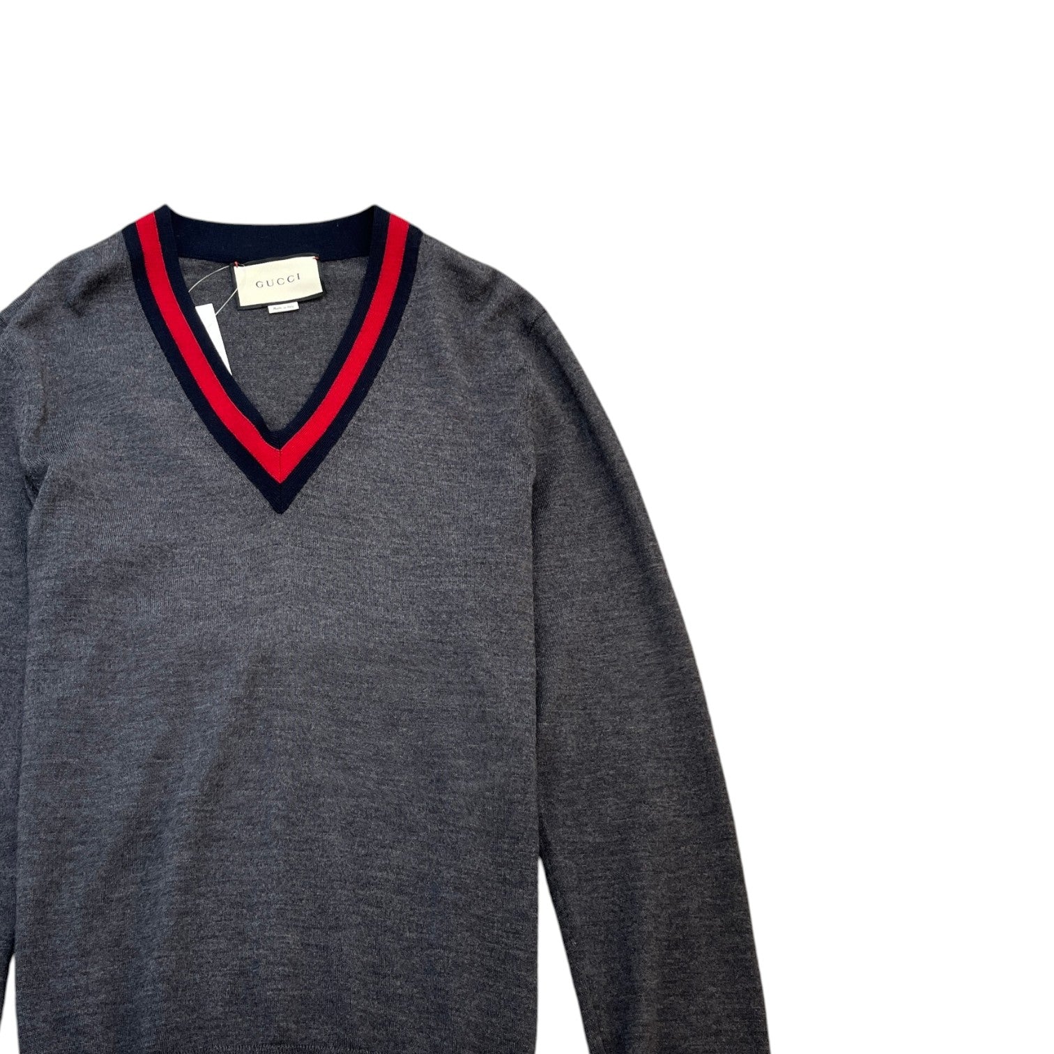 Men's V Neck Web Jumper Grey Size M