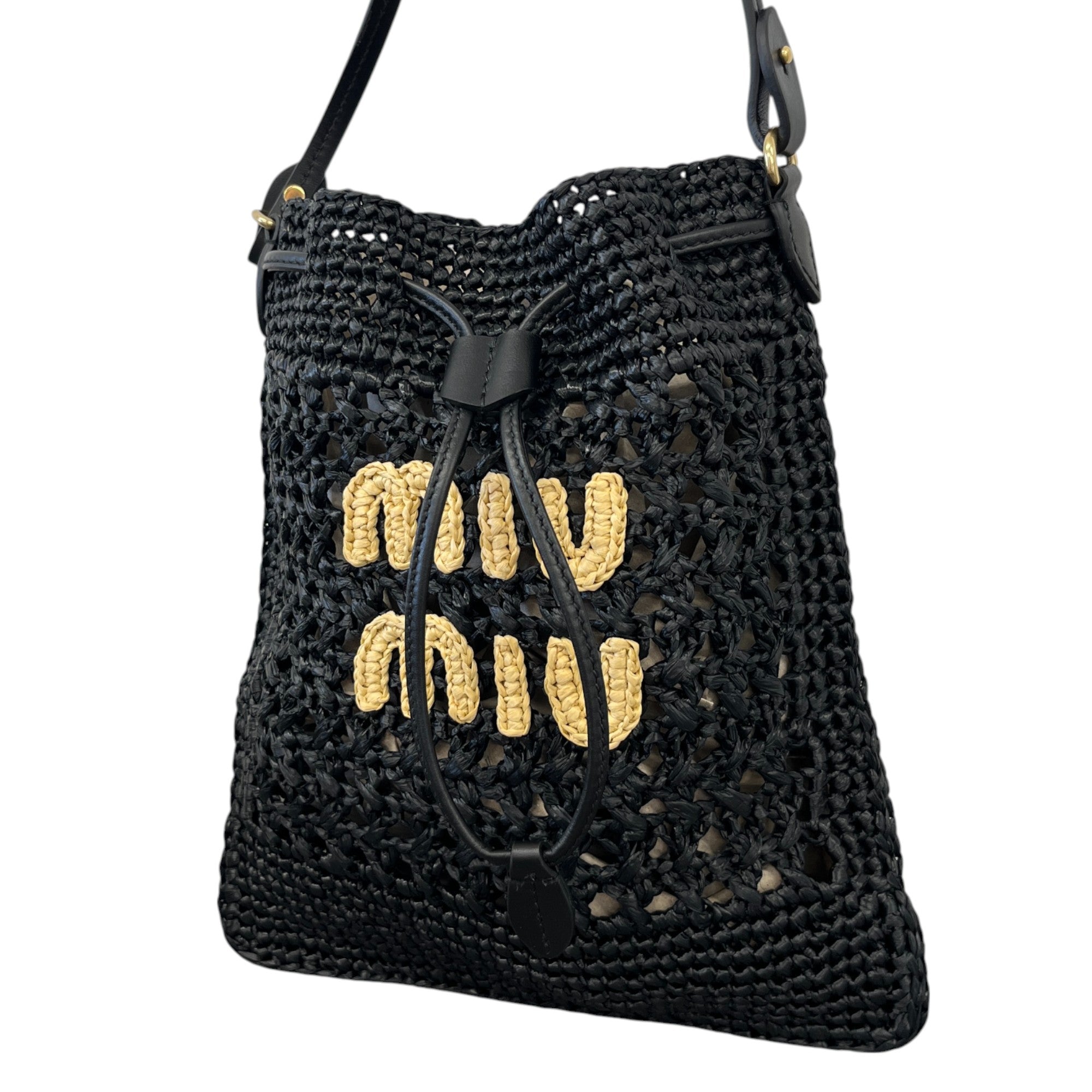 Women's Crochet Drawstring Bag Black