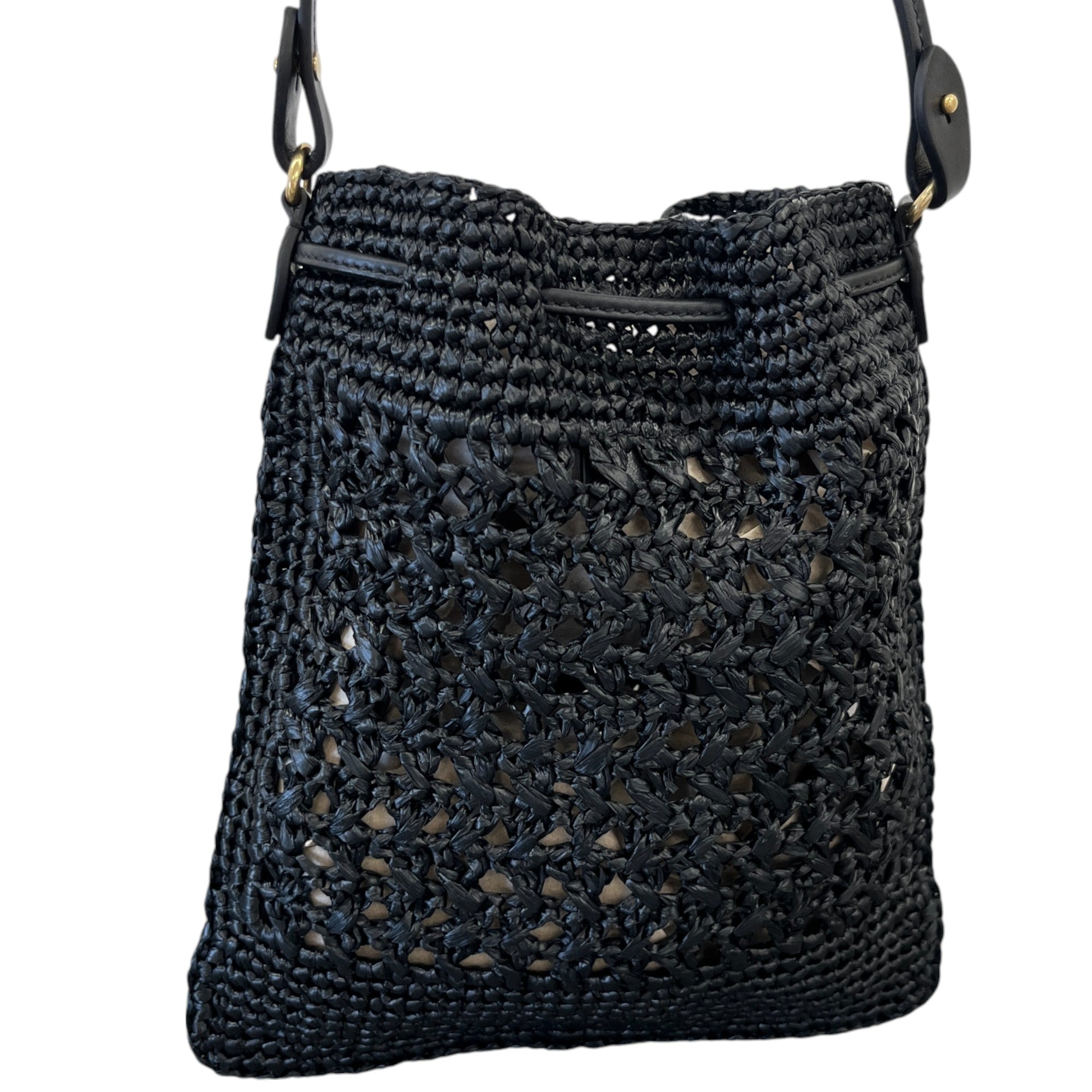 Women's Crochet Drawstring Bag Black