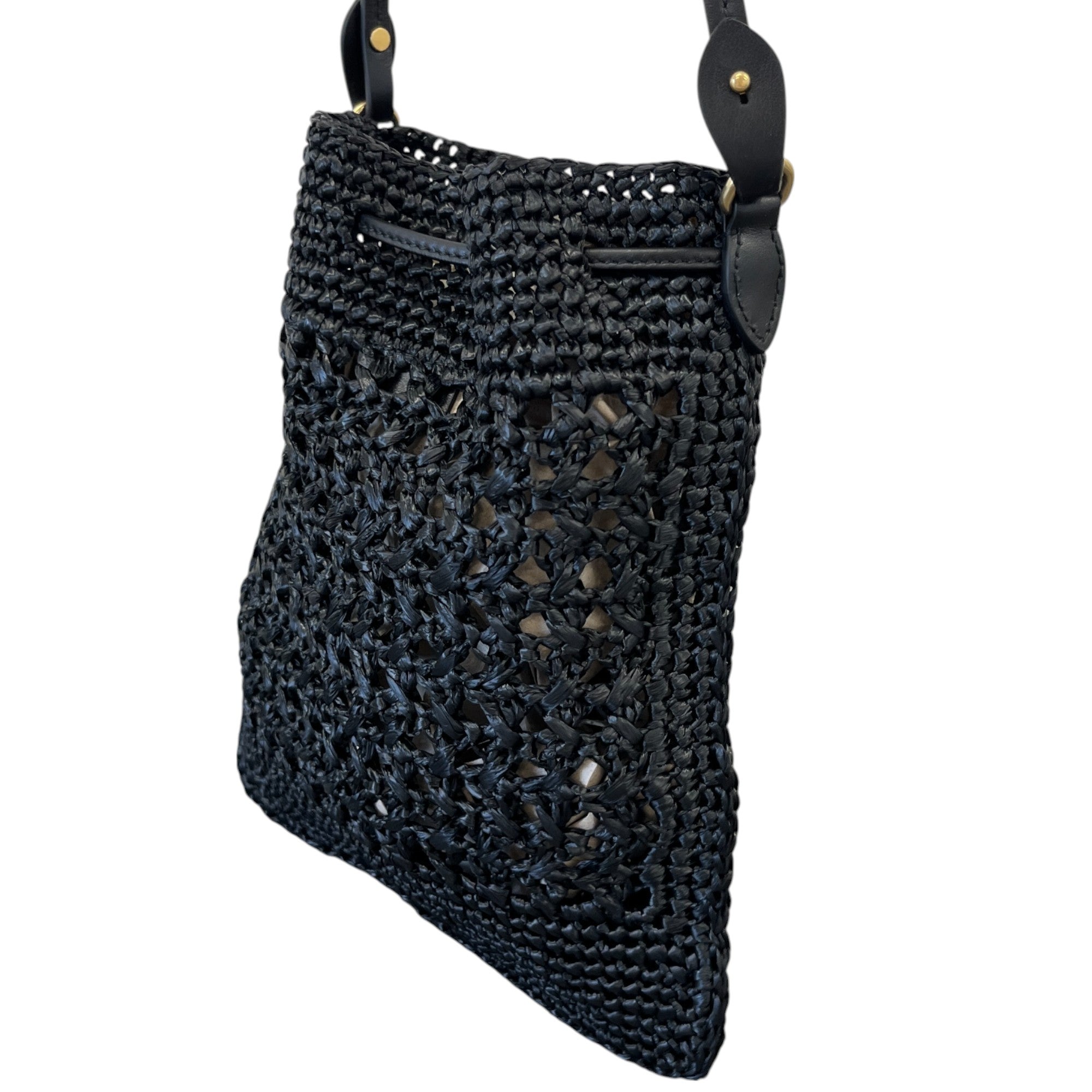 Women's Crochet Drawstring Bag Black