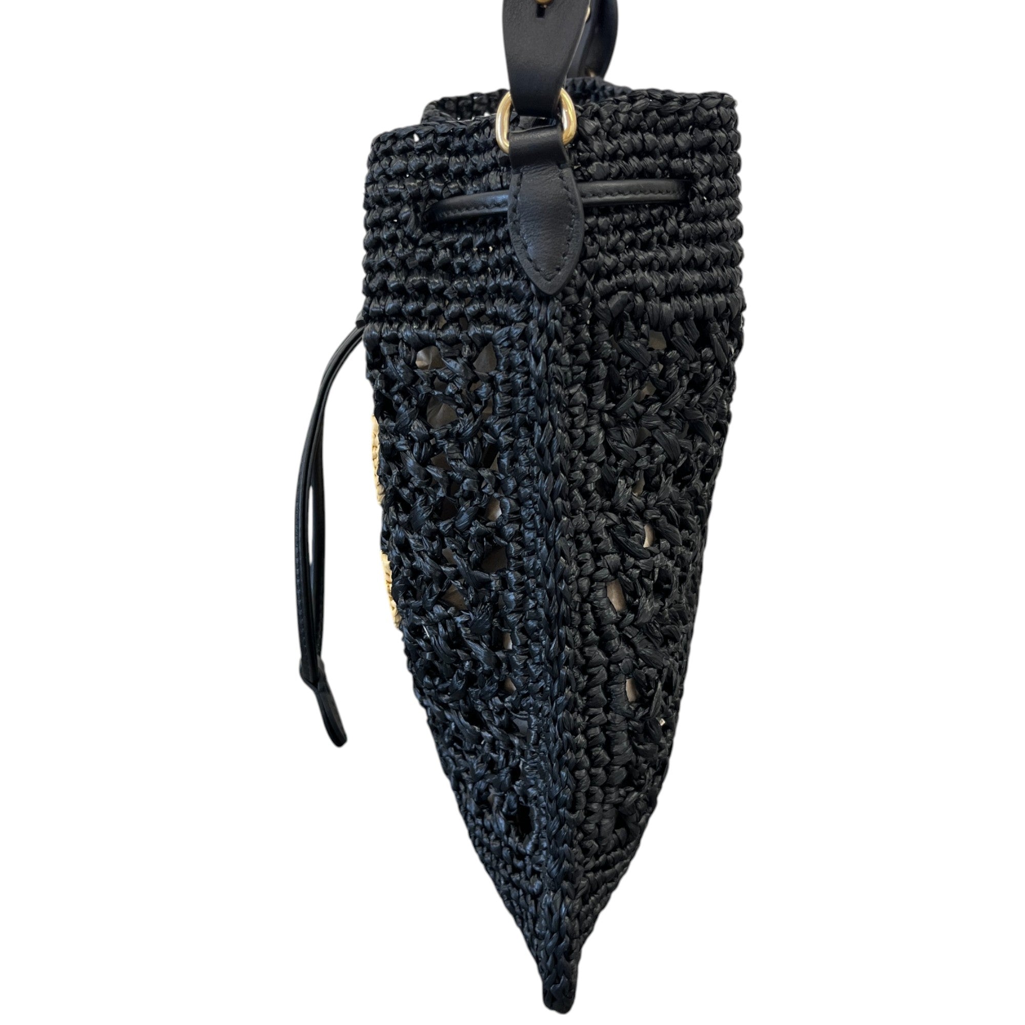 Women's Crochet Drawstring Bag Black