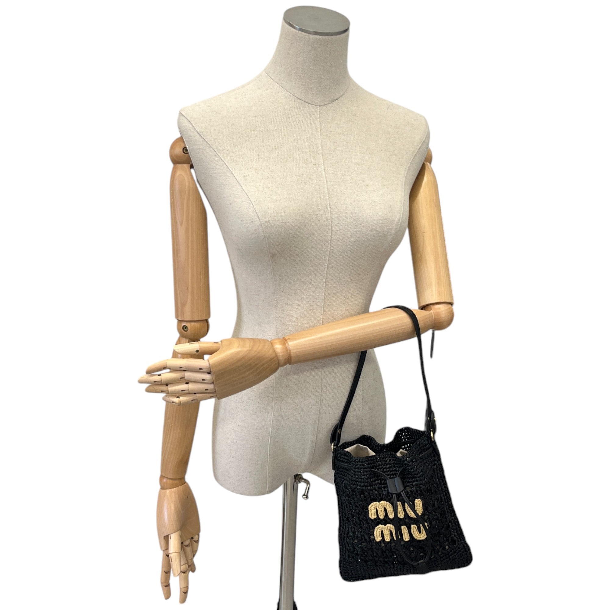 Women's Crochet Drawstring Bag Black