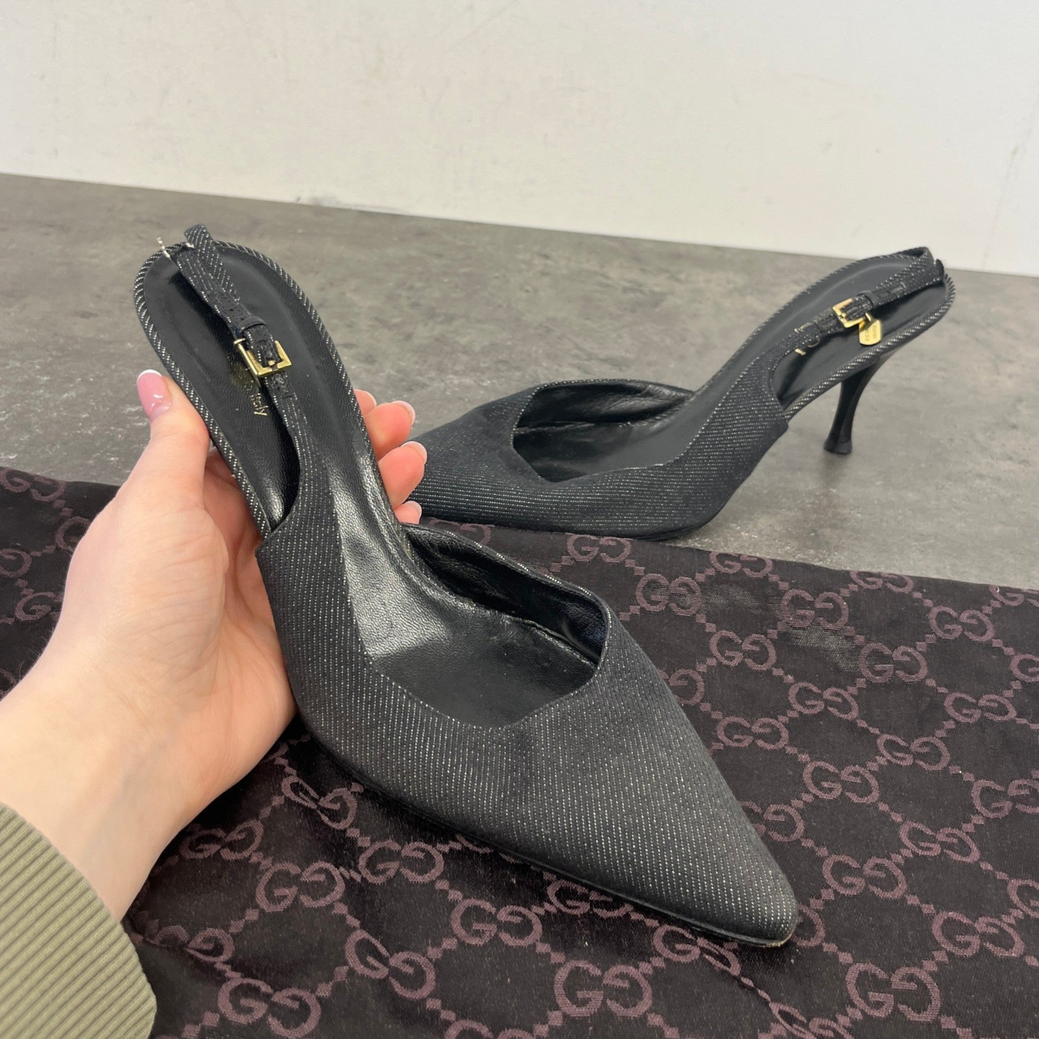 Women's Pointed Toe Slingbacks Heels Black Size EU 38.5 / UK 5.5