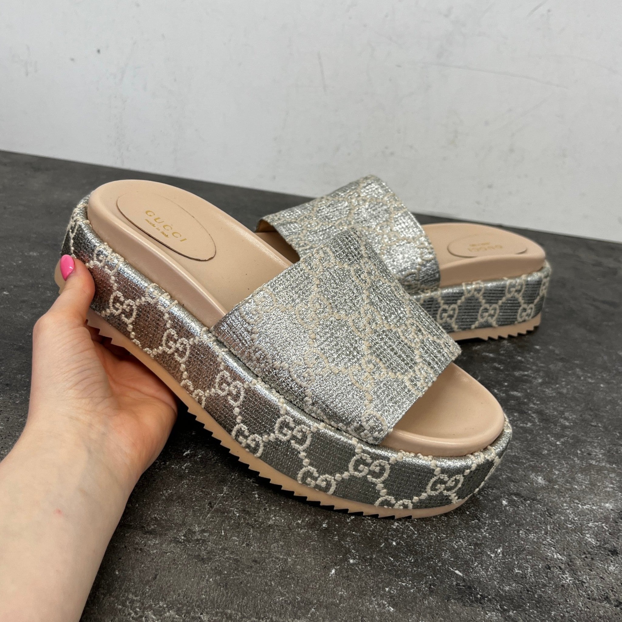 Women's Angelina Platform Slides Silver Size EU 38.5 / UK 5.5