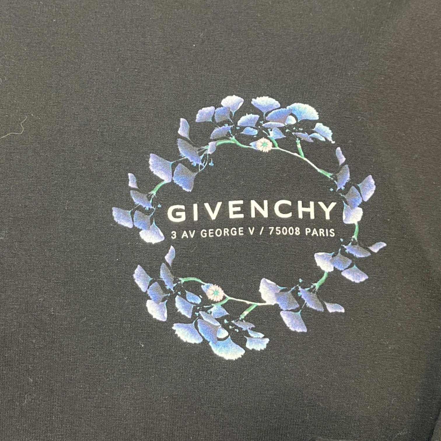 Men's Floral Wreath Logo T-Shirt Black Size L