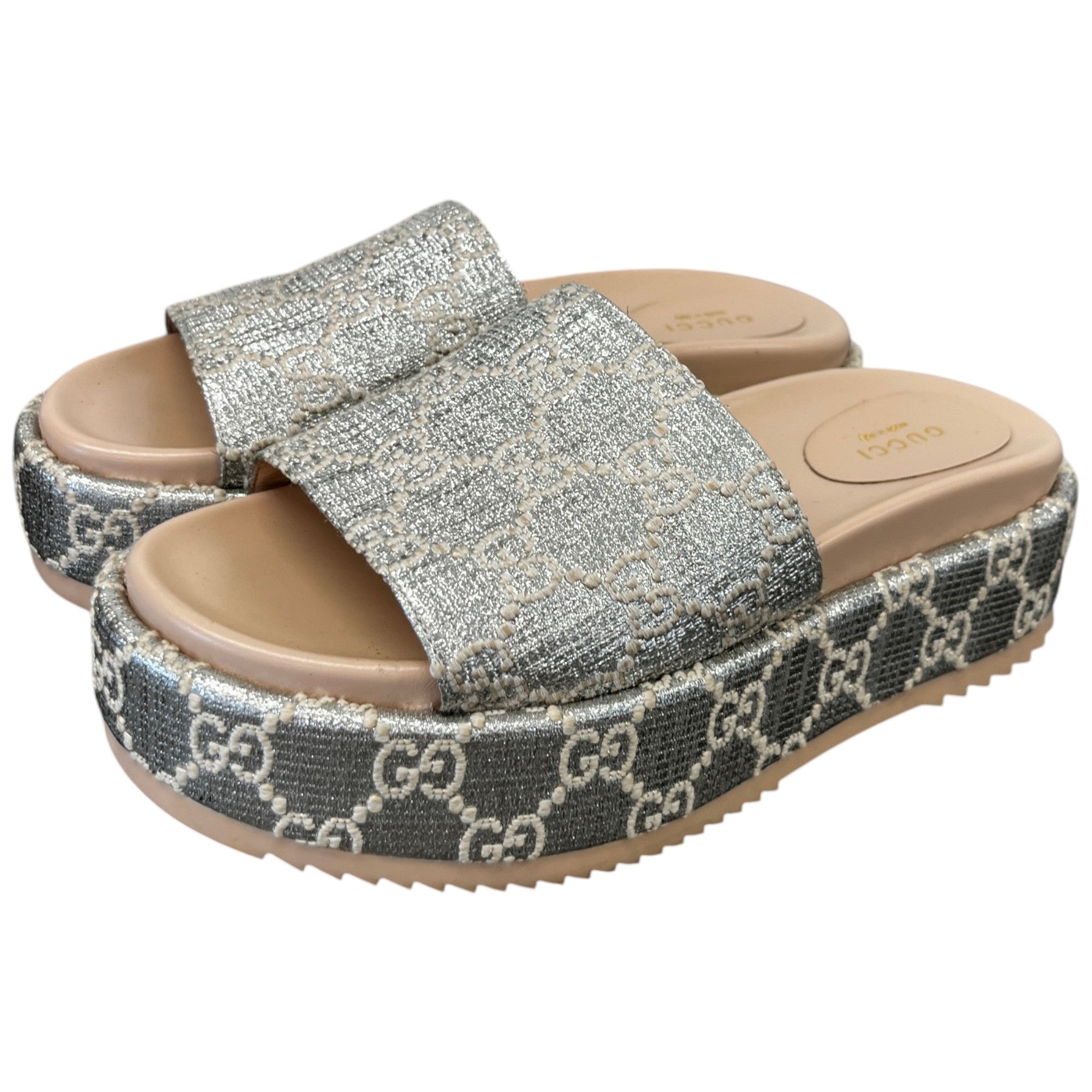 Women's Angelina Platform Slides Silver Size EU 38.5 / UK 5.5