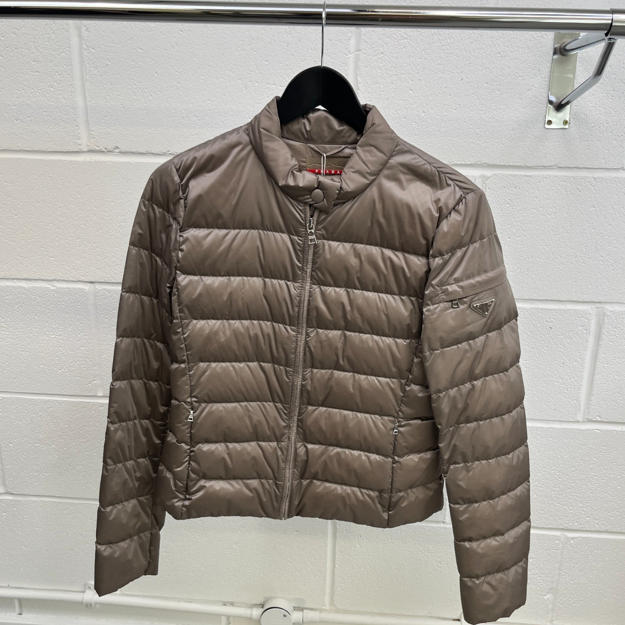 Women's Plaque Logo Down Jacket Grey Size IT 42 / UK 10