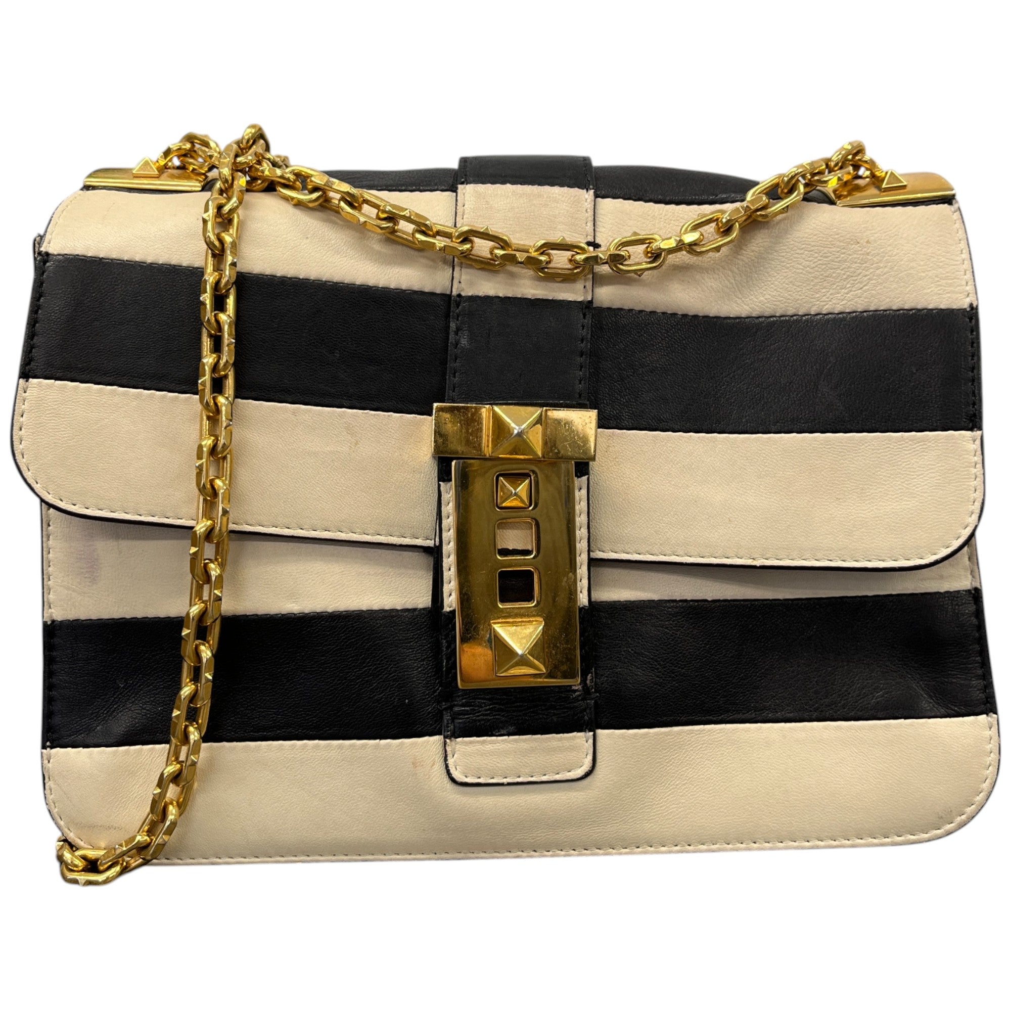 Women's B-Rockstud Striped Handbag White